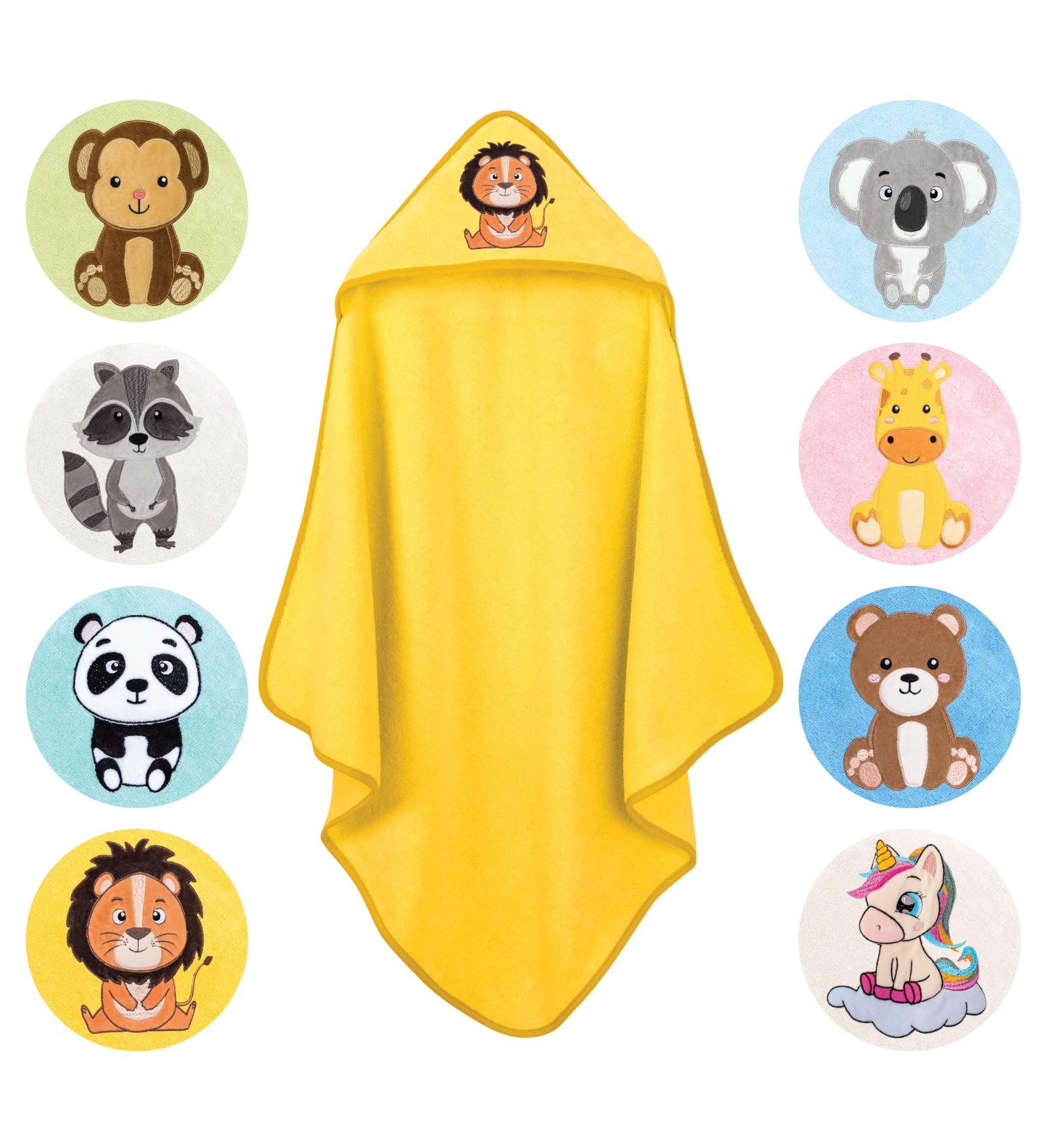 Laynenburg Premium Hooded Baby Towel | 100% Cotton Oeko-Tex | Yellow Lion Design | Perfect Bath Towel for Newborns & Children (80x80cm) - Buy Online on GoSupps.com