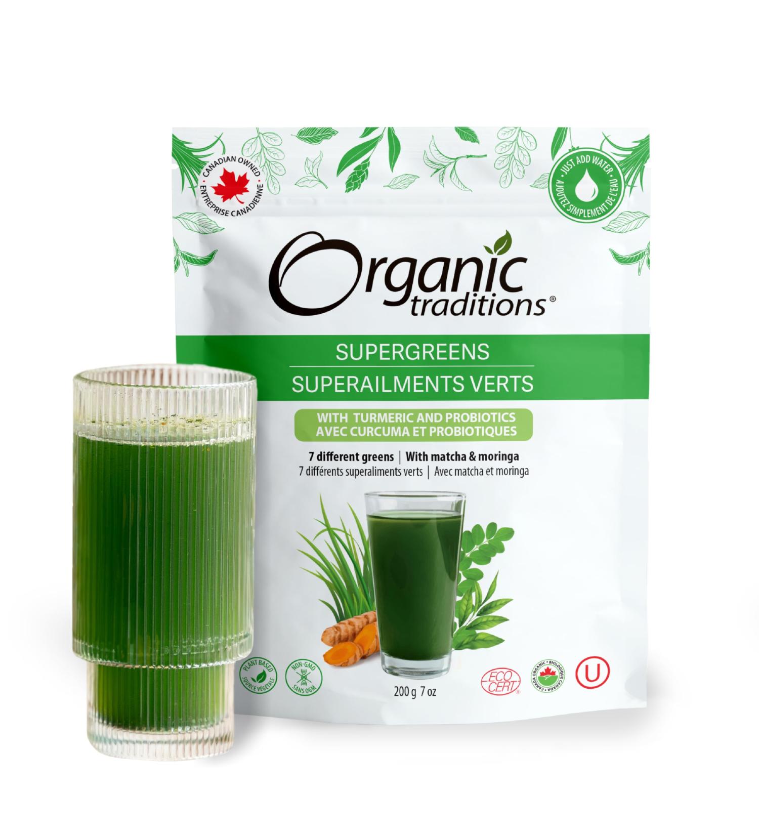 Organic Traditions Super Greens Superfood Powder with Turmeric Organic Greens Powder Smoothie Booster 200g/7oz Bag Original 200 g (Pack of 1) - Buy Online on GoSupps.com