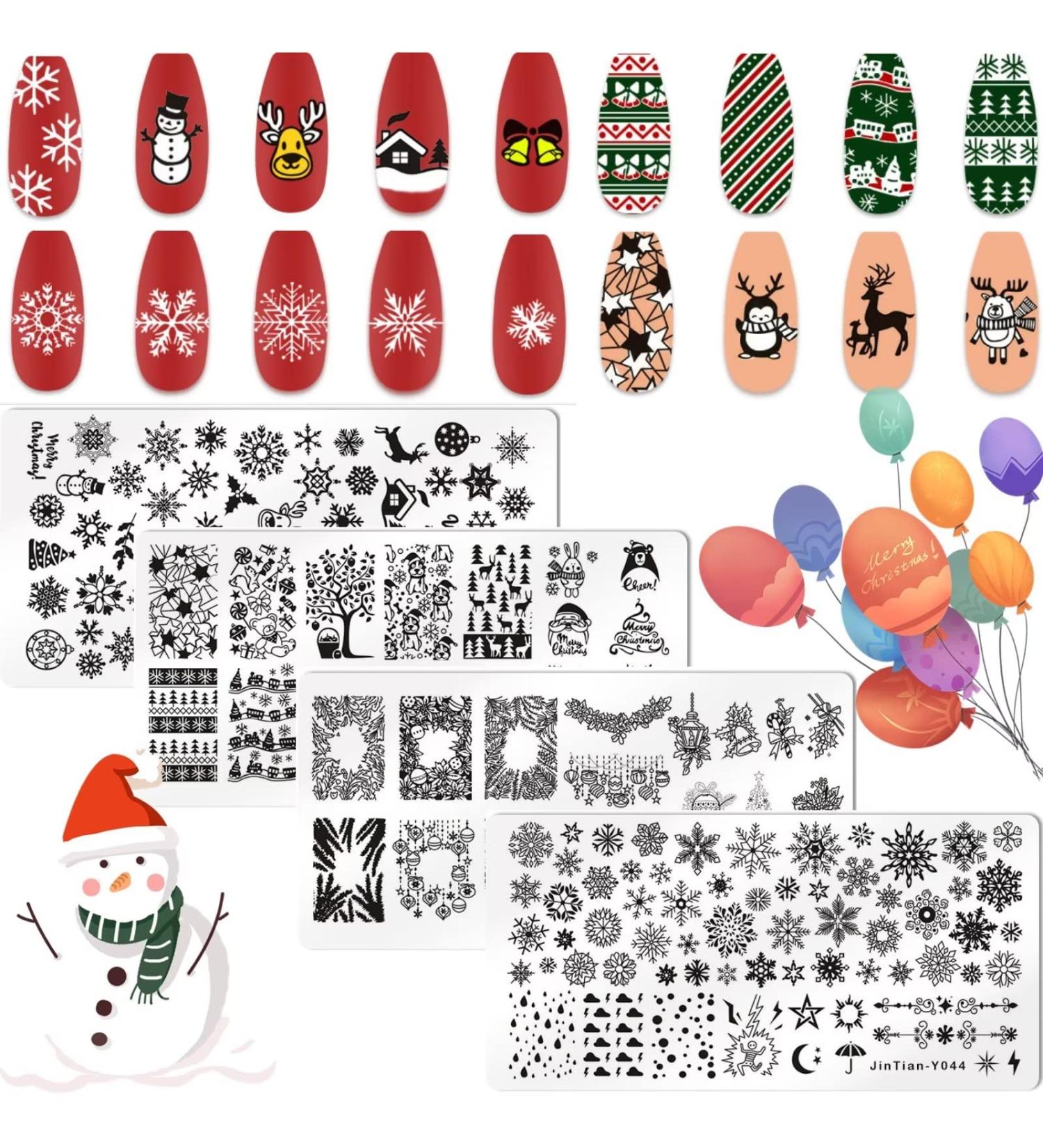 RUNRAYAY 4Pcs Christmas Nail Stamp Plates Snow Nails Art Stamping Plate Elk Santa Claus Christmas Tree Animal Nail Plates Template Image Manicure Nail Art Tools B - Buy Online on GoSupps.com