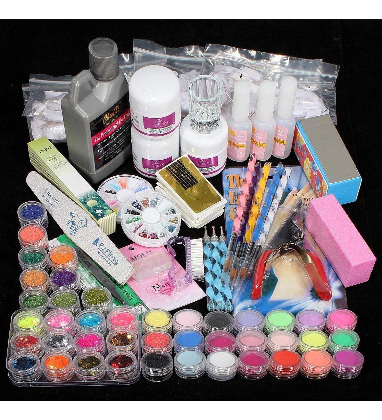 42 Acrylic Powder Liquid Brush Glitter Clipper Primer File Nail Art Tips Set Kit (6) - Buy Online on GoSupps.com