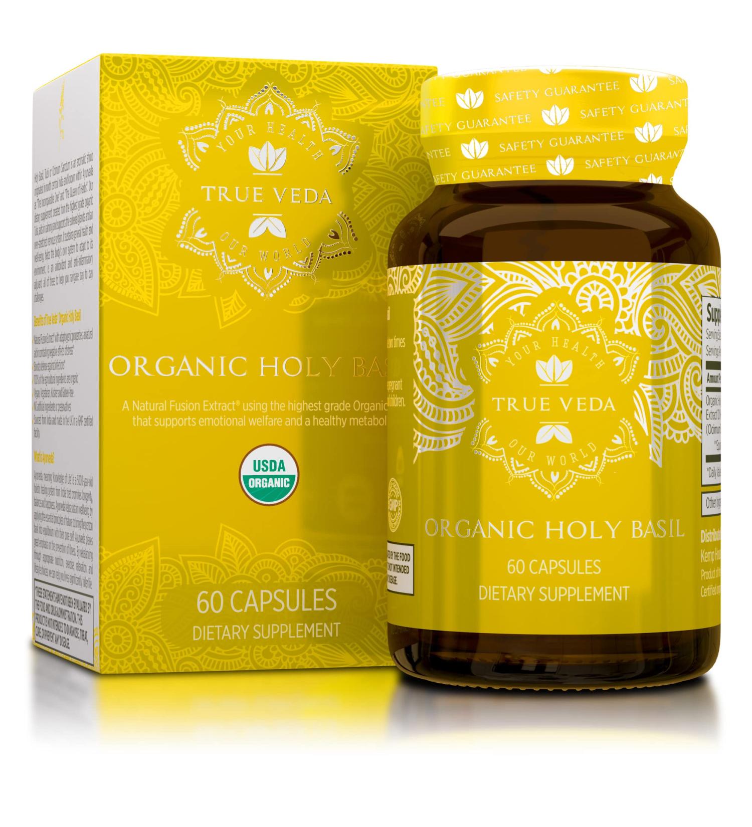 Holy Basil Capsules | USDA Organic Vitamin B6 | High Strength with 2.5% Ursolic Acid | Tulsi Holy Basil Leaf Extract | 15:1 Concentration | Herbal Supplement - 60 Vegan Pills - Buy Online on GoSupps.com