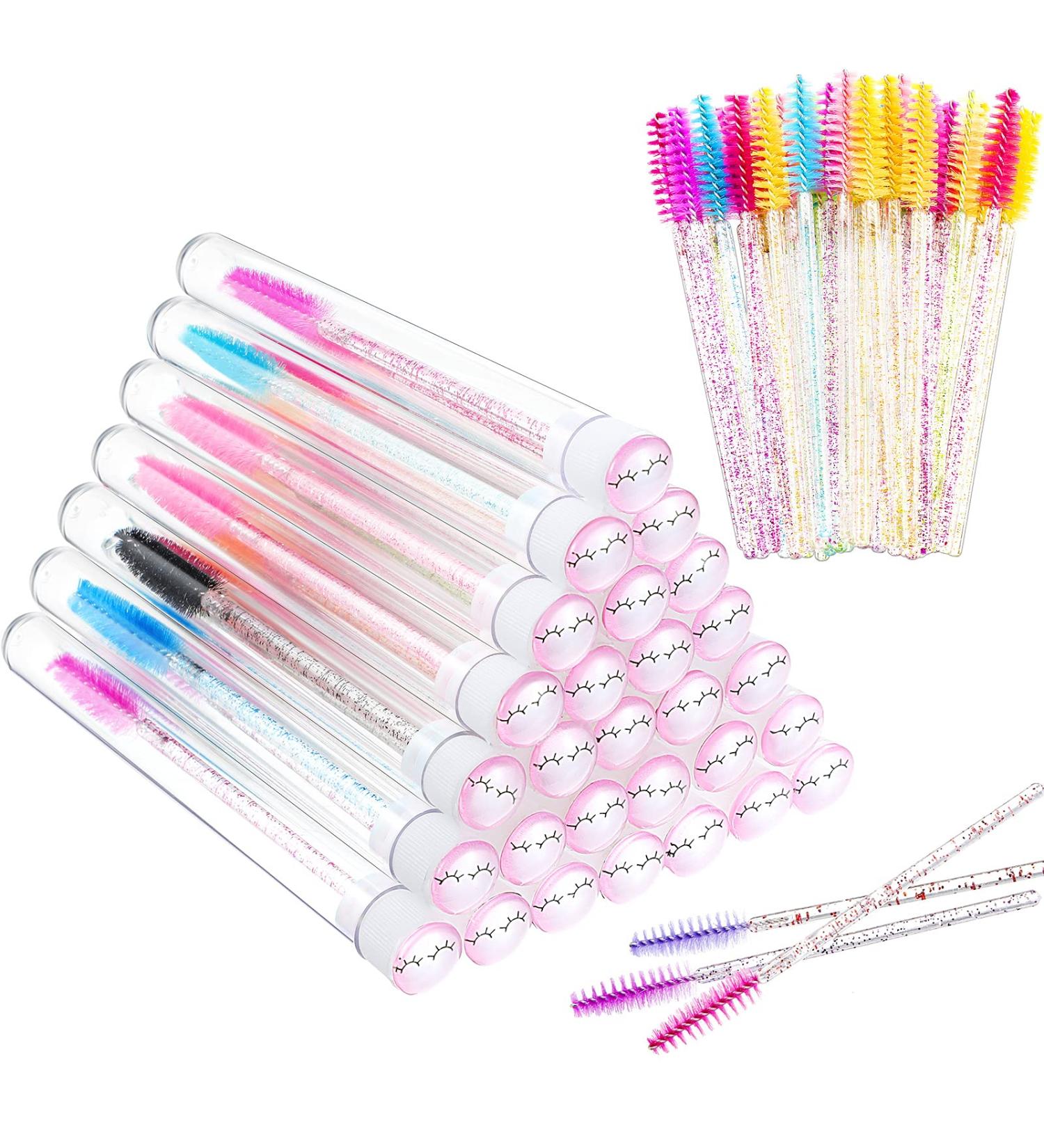 110-Piece Disposable Mascara Wands Set with Reusable Diamond Eyelash Brush Tube - Crystal Lash Eyebrow Applicators for Women/Girls Makeup (Pink Eye Pattern) - Buy Online on GoSupps.com