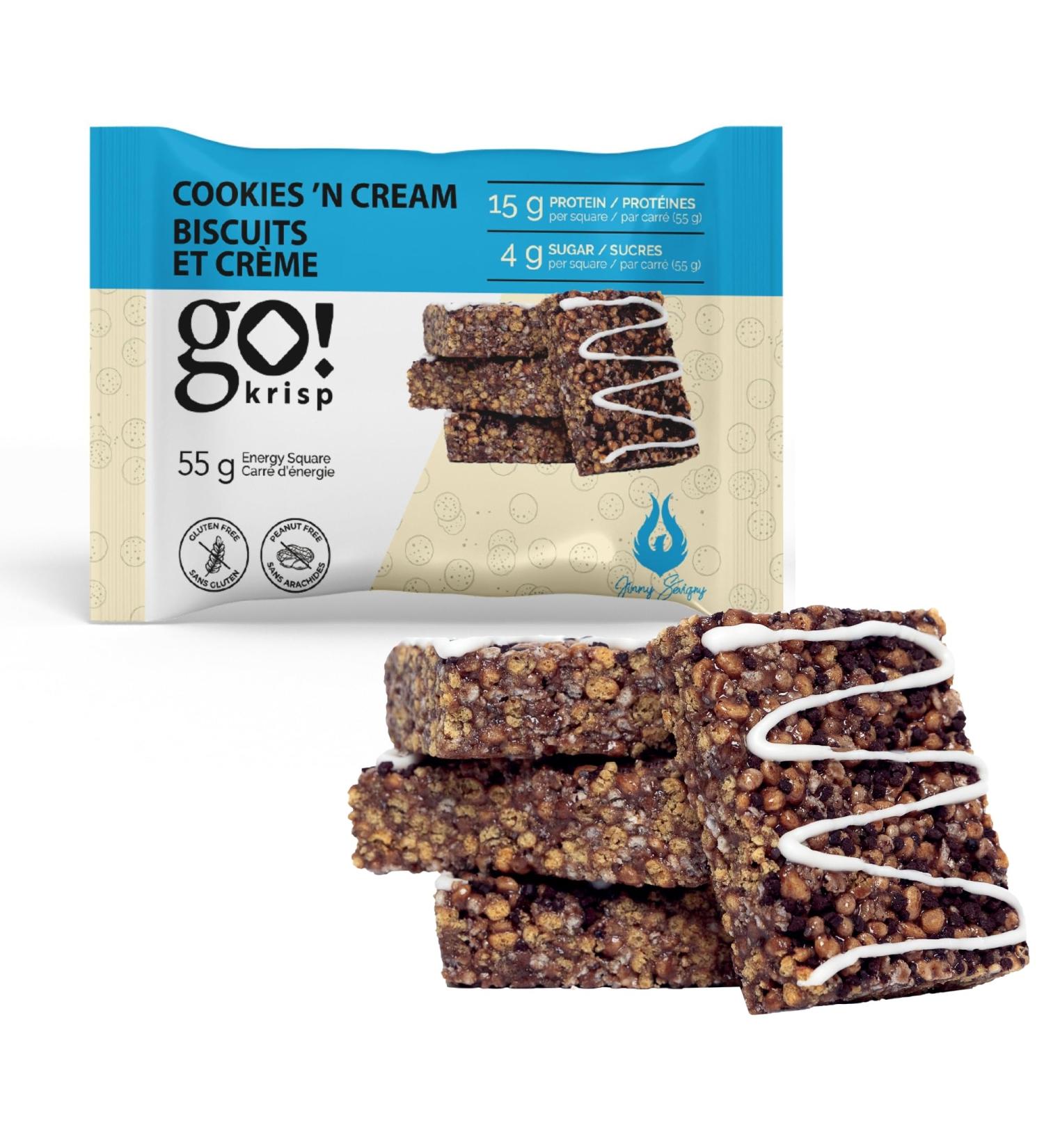 GoKrisp Energy Square by Jimmy Sevigny 15 gr Protein Pastry Cookies 'n Cream Protein Snacks Nut & Peanut Free Gluten Free |12-Pack Cookies And Cream - Buy Online on GoSupps.com