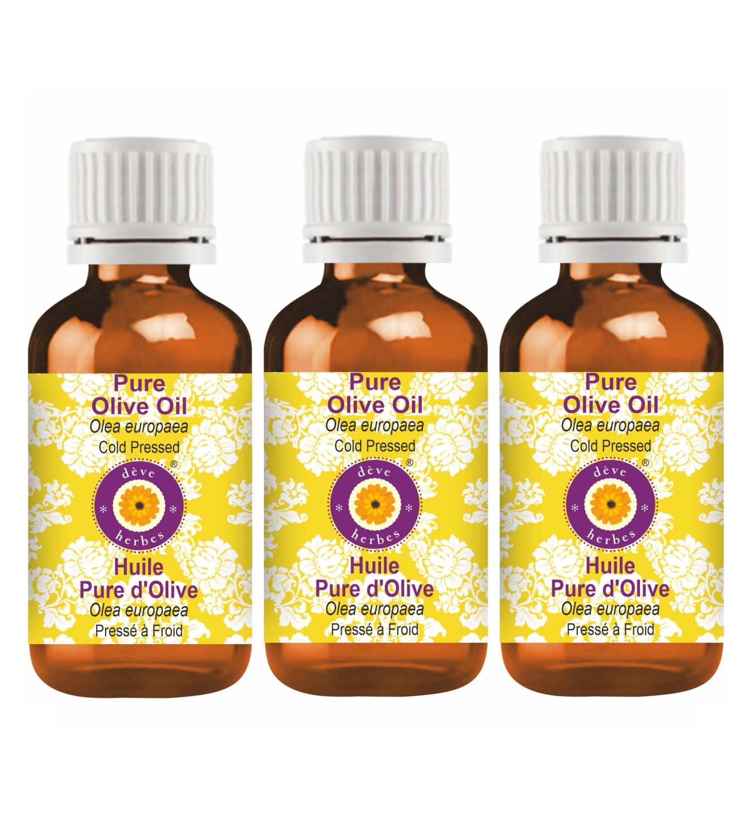 Deve Herbes Pure Olive Oil (Olea europaea) Cold Pressed (Pack of Three) 100ml X 3 (10 oz) - Buy Online on GoSupps.com
