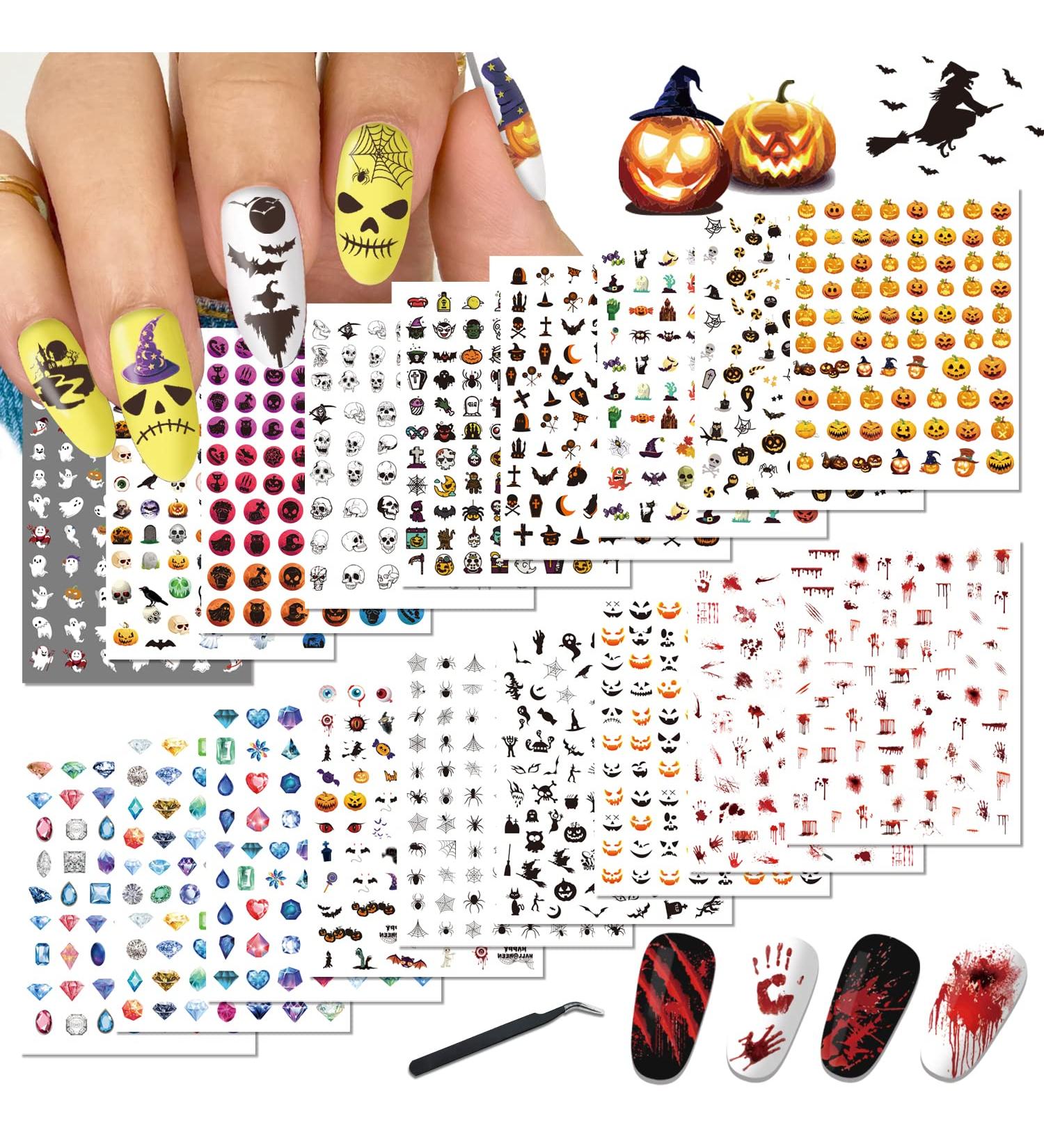 18 Sheets Halloween Nail Stickers for Women Pumpkin Bat Ghost Witch Skull Scratches Nail Art Stickers for Girls Nail Stickers for Kids Nail Art Halloween Decoration S005-S006 - Buy Online on GoSupps.com