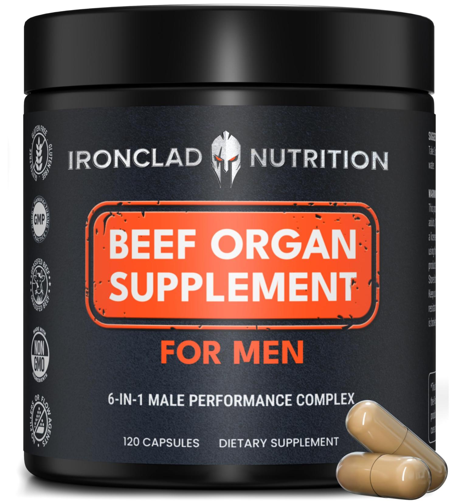 Ironclad Nutrition Beef Organ Supplement for Men - 100% Grass Fed Gluten-Free Bull Complex for Men s Health - Freeze Dried Ancestral Bovine Superfoods for Vital Energy, Immunity Support - 120 Capsules - Buy Online on GoSupps.com