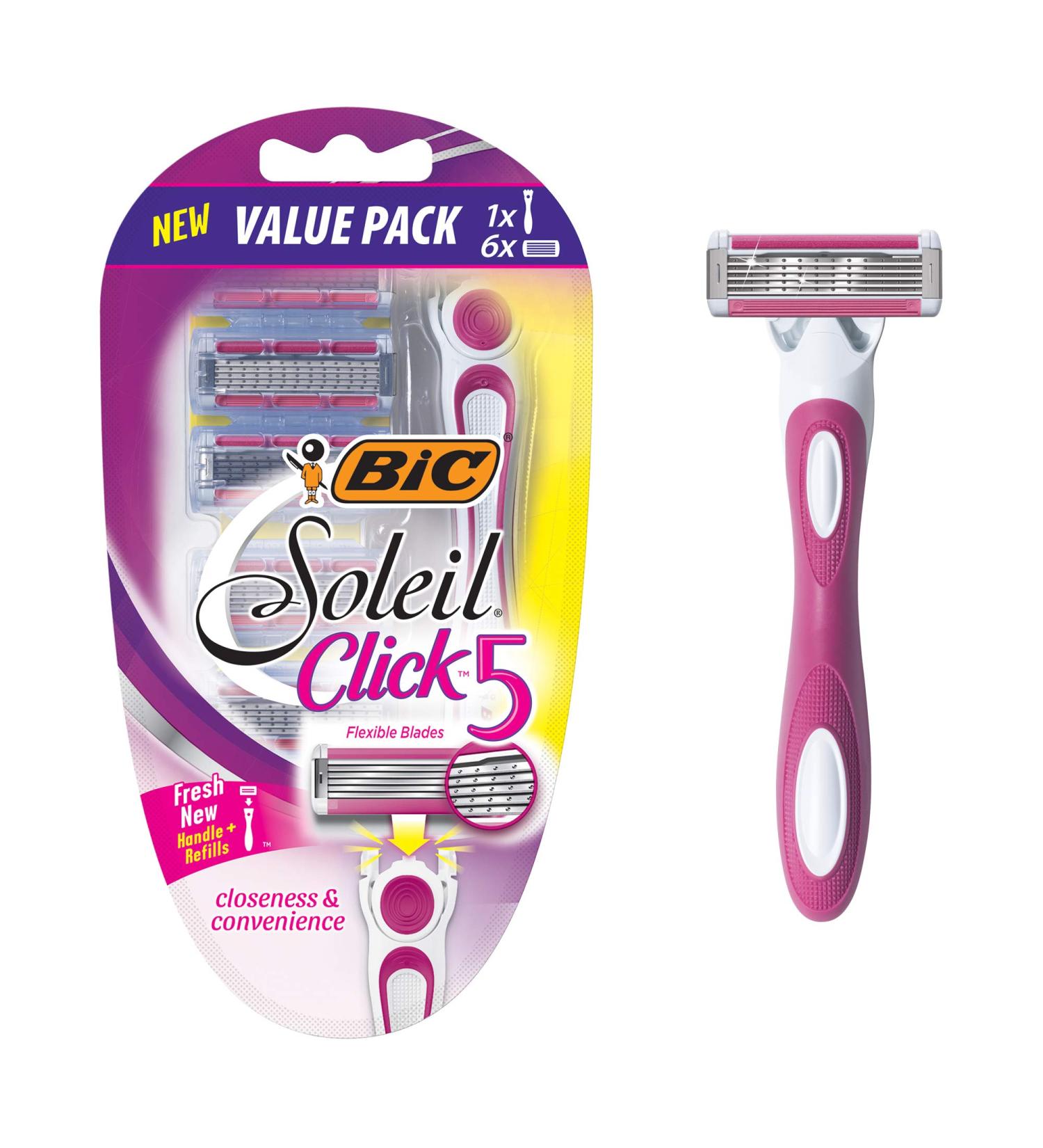 BIC Soleil Click 5 Women's Disposable Razor - Pack of 6 for Smooth & Close Shave - Buy Online on GoSupps.com
