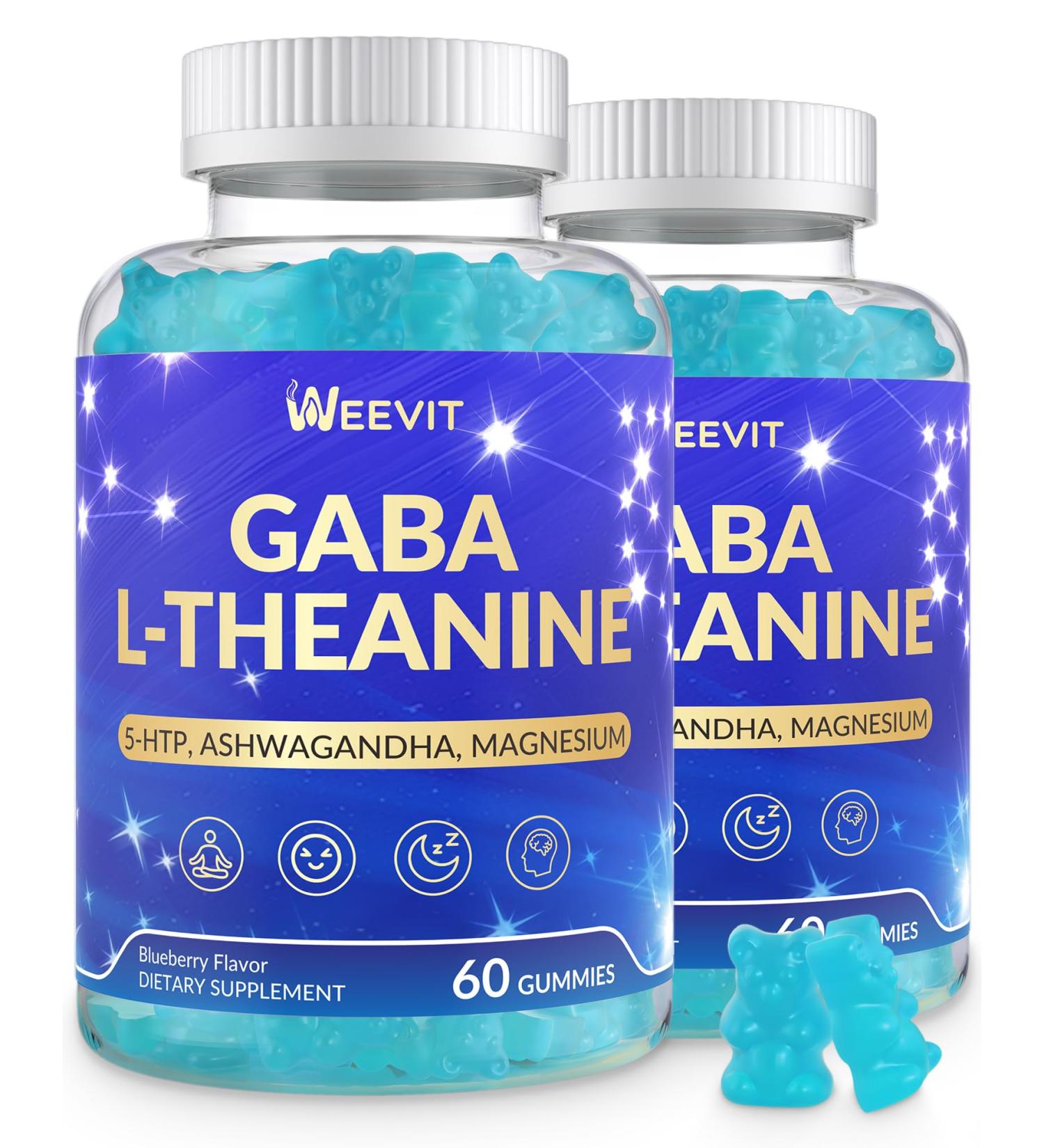 L-Theanine Gummies L-Theanine GABA Supplement with 5-HTP Ashwagandha Magnesium Vitamin B6 B12 - Melatonin-Free for Adults - Non-GMO Vegan 60 Count (Pack of 2) - Buy Online on GoSupps.com