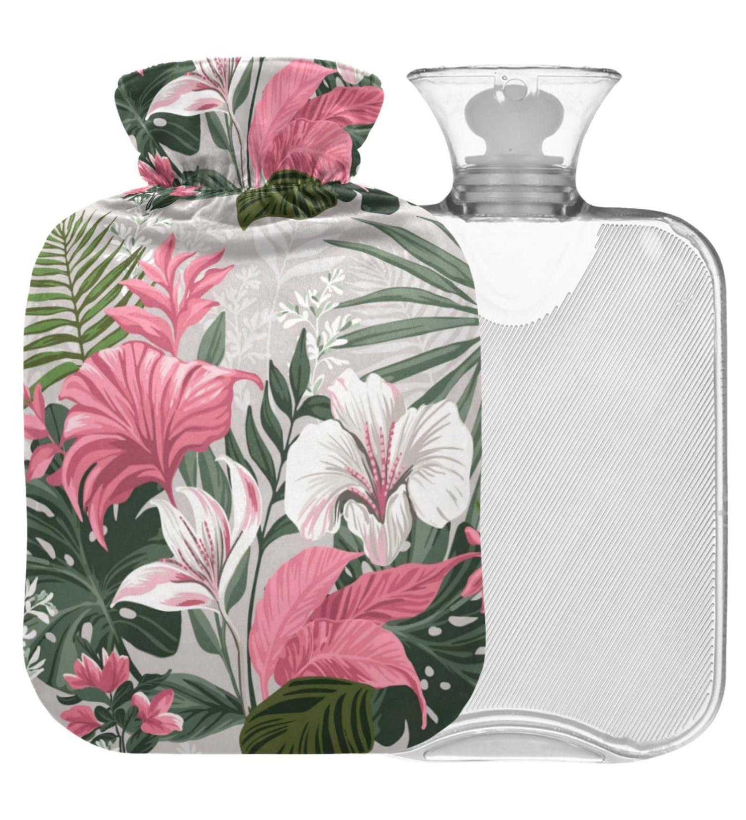 NAANLE 2L Hot Water Bottle - Tropical Flower Pattern | Heat & Cold Therapy for Pain Relief | Large Warm Water Bottle for Bed Hands & Feet - Buy Online on GoSupps.com