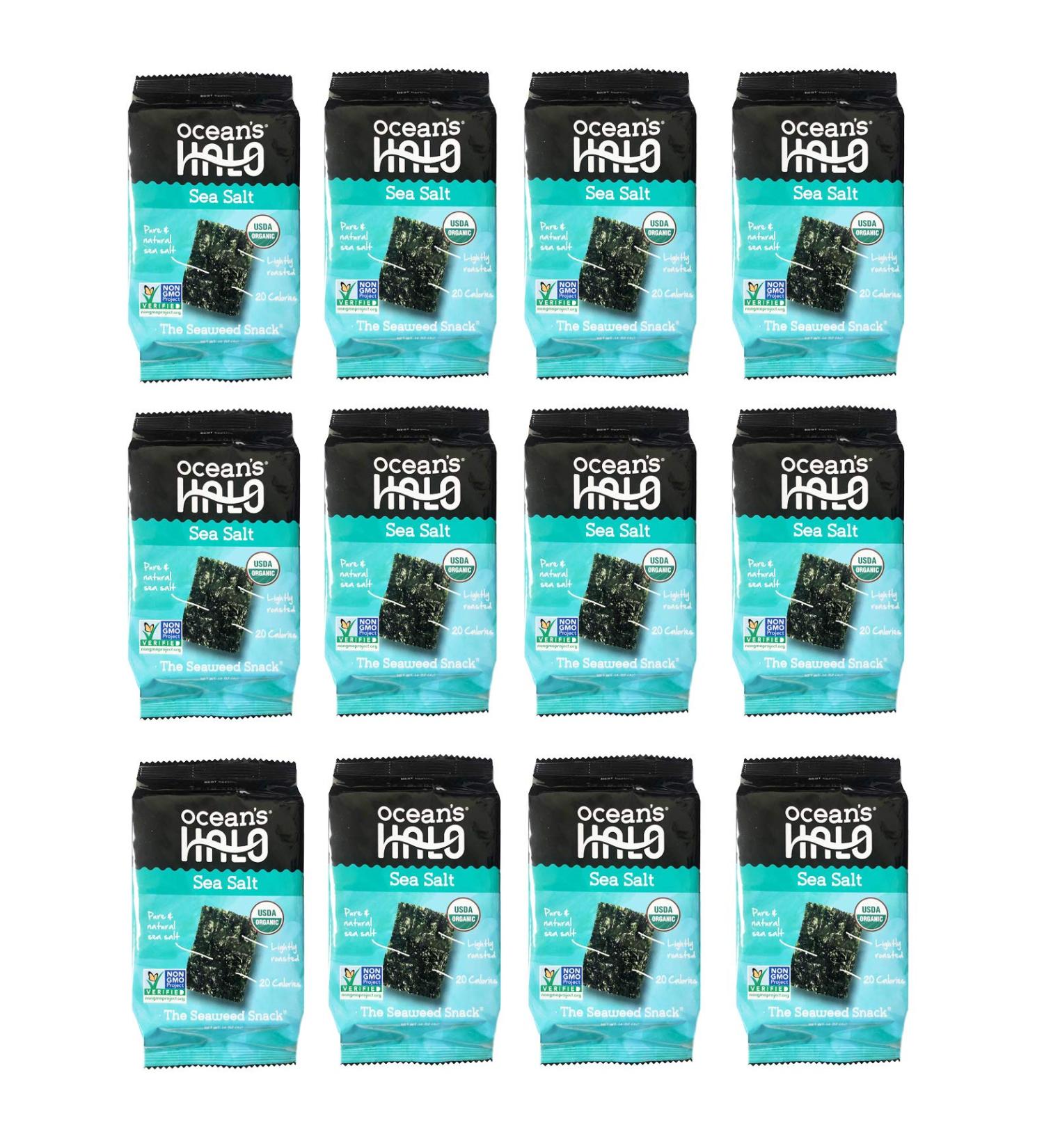 USDA Organic Ocean's Halo Seaweed Snack (Sea Salt, 12 Pack) Sea Salt 0.14 Ounce (Pack of 12)