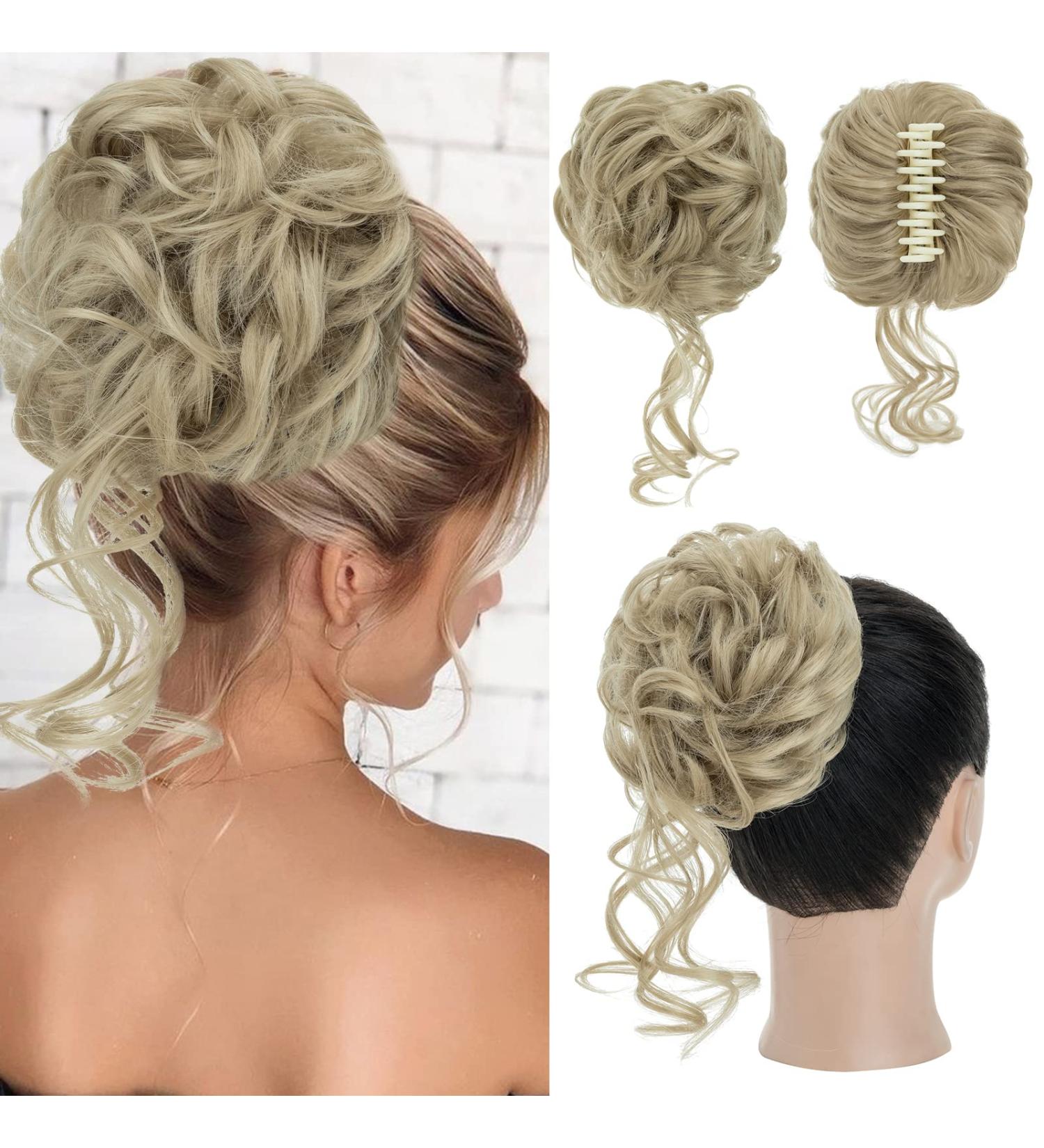 S-Noilite Claw Clip Messy Bun Hair Piece - Ash Blonde 24 | Curly Wavy Updo Chignon Ponytail Extension for Women - Buy Online on GoSupps.com