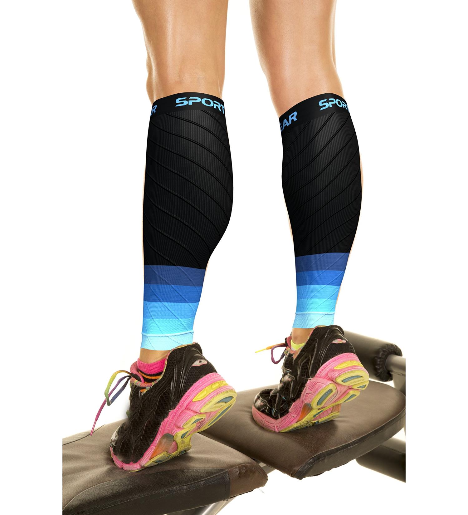 Physix Gear Calf Compression Sleeves for Men & Women - Enhance Performance & Comfort | Black/Blue S/M - Buy Online on GoSupps.com