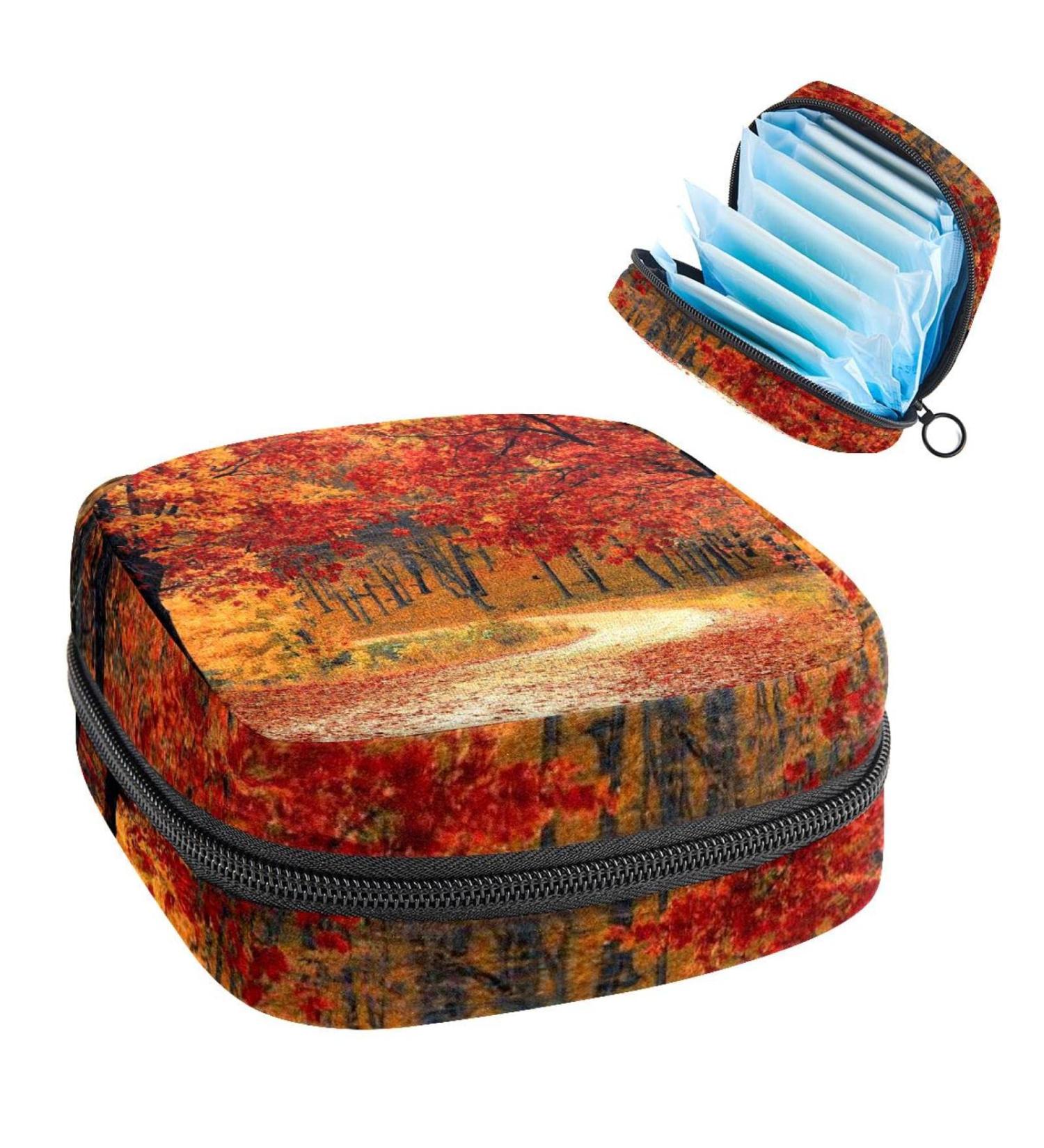 Autumn Leaves Sanitary Napkin Storage Bag - Multi-colored Portable Period Pouch for Women & Teens - Buy Online on GoSupps.com