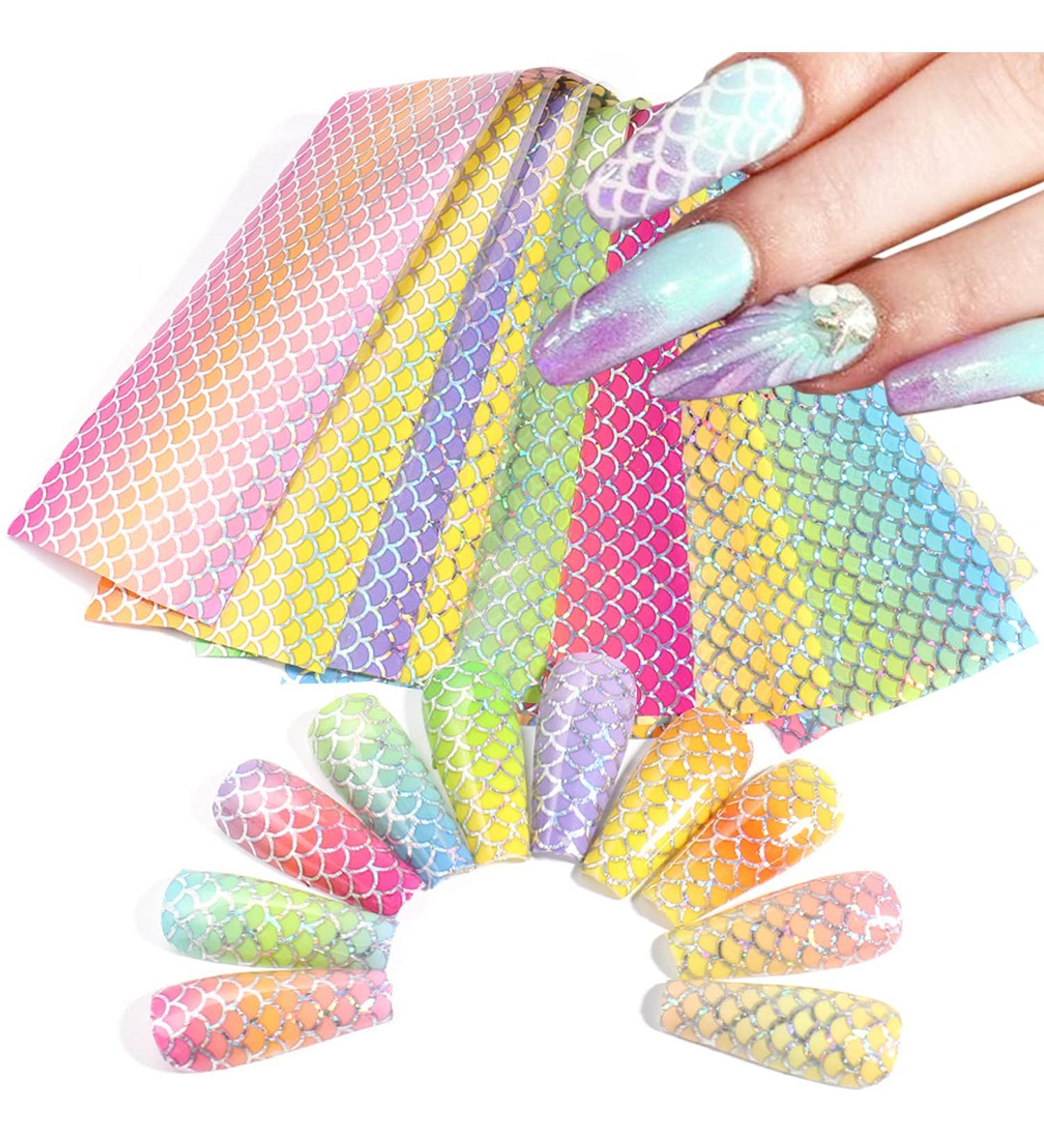 Colorful Fish Scales Nail Art Foils - Holographic Mermaid Design for Women and Girls - 10 Sheets - Buy Online on GoSupps.com