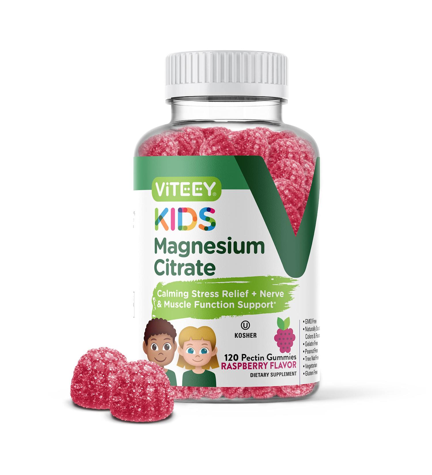Kids Magnesium Citrate Gummies 120 Count Chewable Supplements for Sleep Aid, Calm Mood & Muscle Relaxation Raspberry Flavor - Buy Online on GoSupps.com