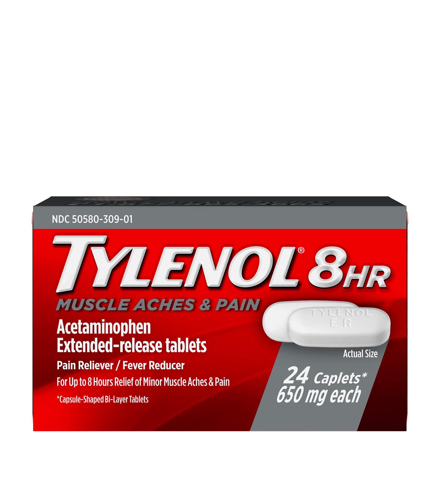 Tylenol 8 HR Muscle Aches & Pain Relief 650mg 24 ct - Buy Online on GoSupps.com