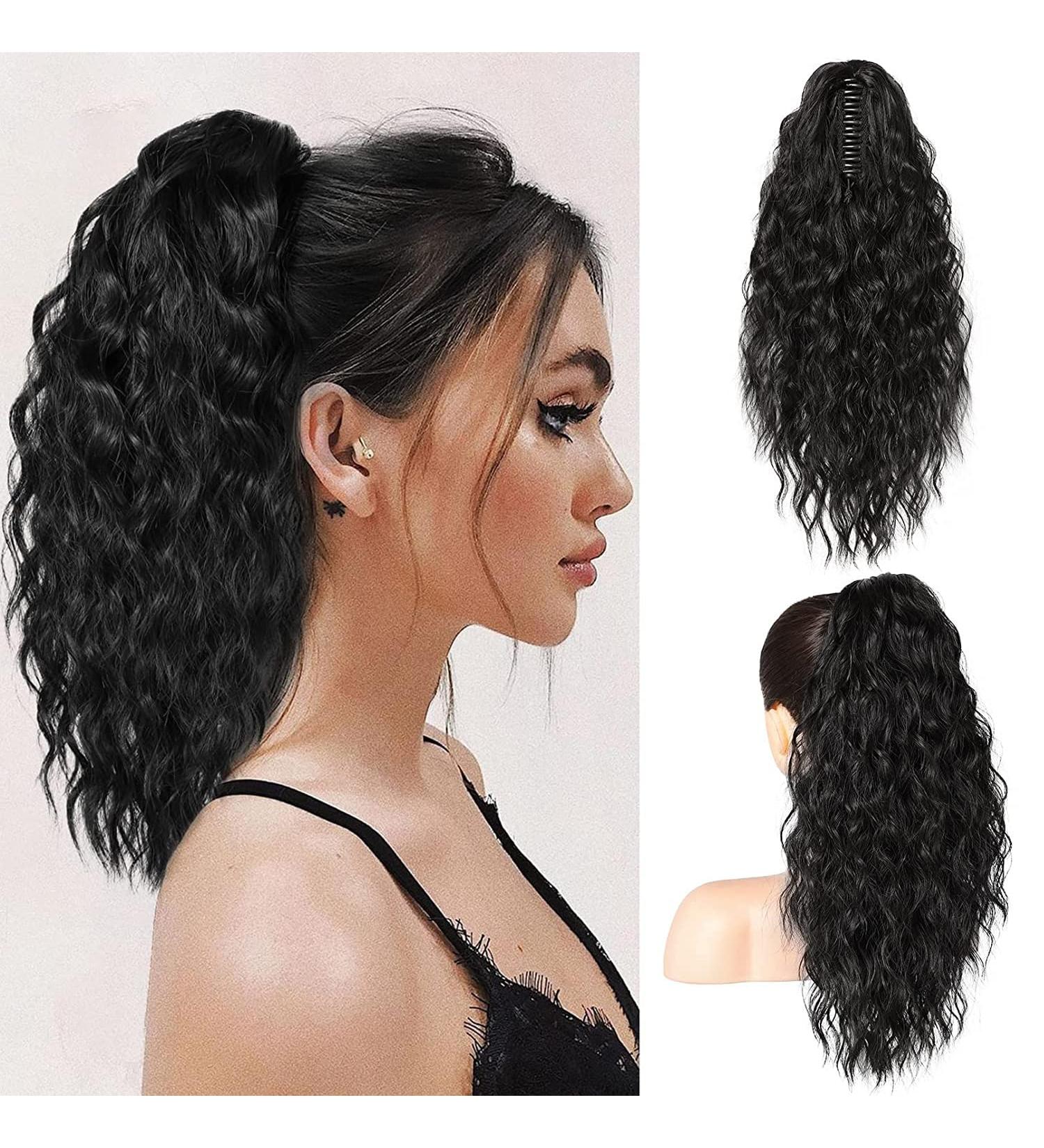 PORSMEER Ponytail Extension Claw Clip Ponytail Hair Extensions Black Natural Looking Long Curly Wavy Multi Layered Fluffy Synthetic Hairpiece for Women Girls Daily Wear or Party 18inch - Buy Online on GoSupps.com