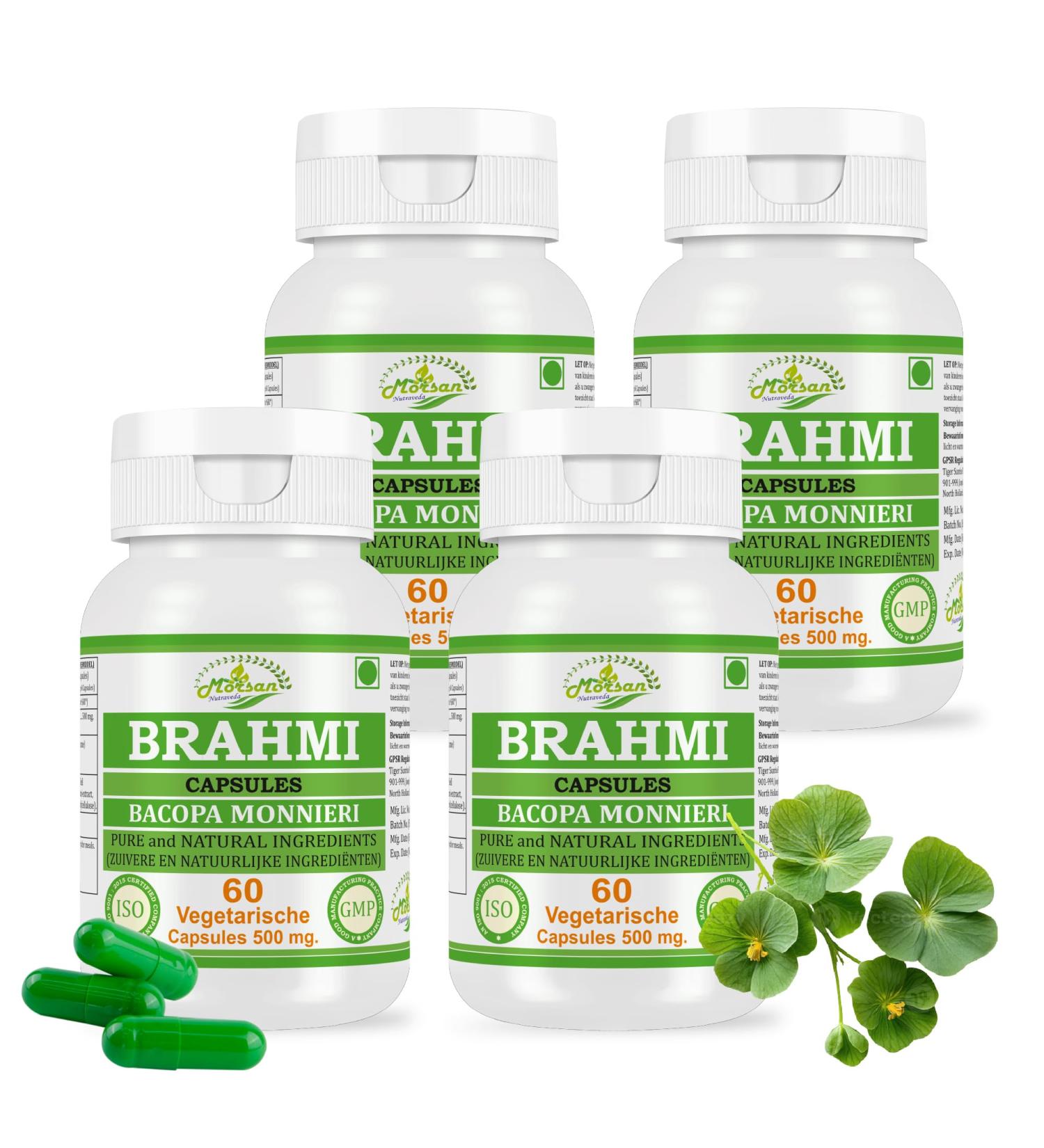 Morsan Nutraveda Brahmi Bacopa Monnieri Capsules 100 Pure & Natural Herbal Supplement Supports Memory Focus & Calmness Ayurvedic Wellness 4 - Buy Online on GoSupps.com