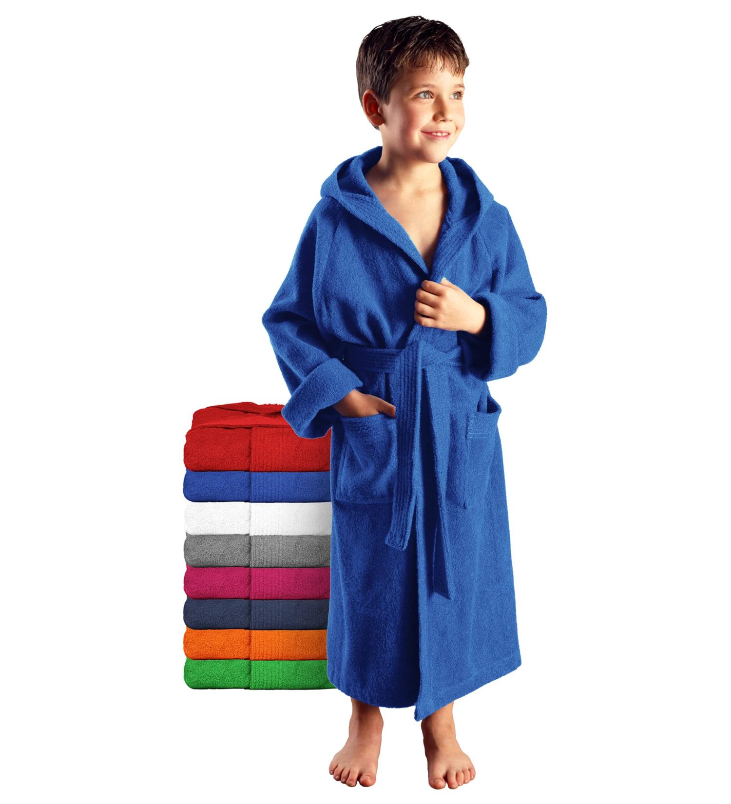 Arus 100% Cotton Terry Children's Bathrobe with Hood - Boys & Girls Eco-Tex Certified Long Royal Blue - Large Color Selection - Buy Online on GoSupps.com