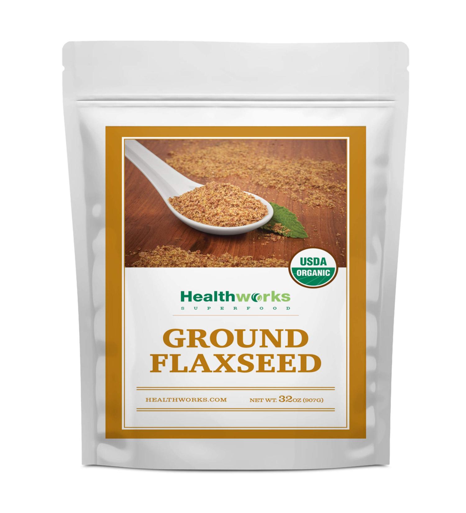 Healthworks Flax Seed Ground Powder- 32 Ounces - Raw Organic Superfood for Protein, Fiber, Omega 3 & Lignan - Ideal for Smoothies, Coffee, Shakes & Oatmeal - Buy Online on GoSupps.com