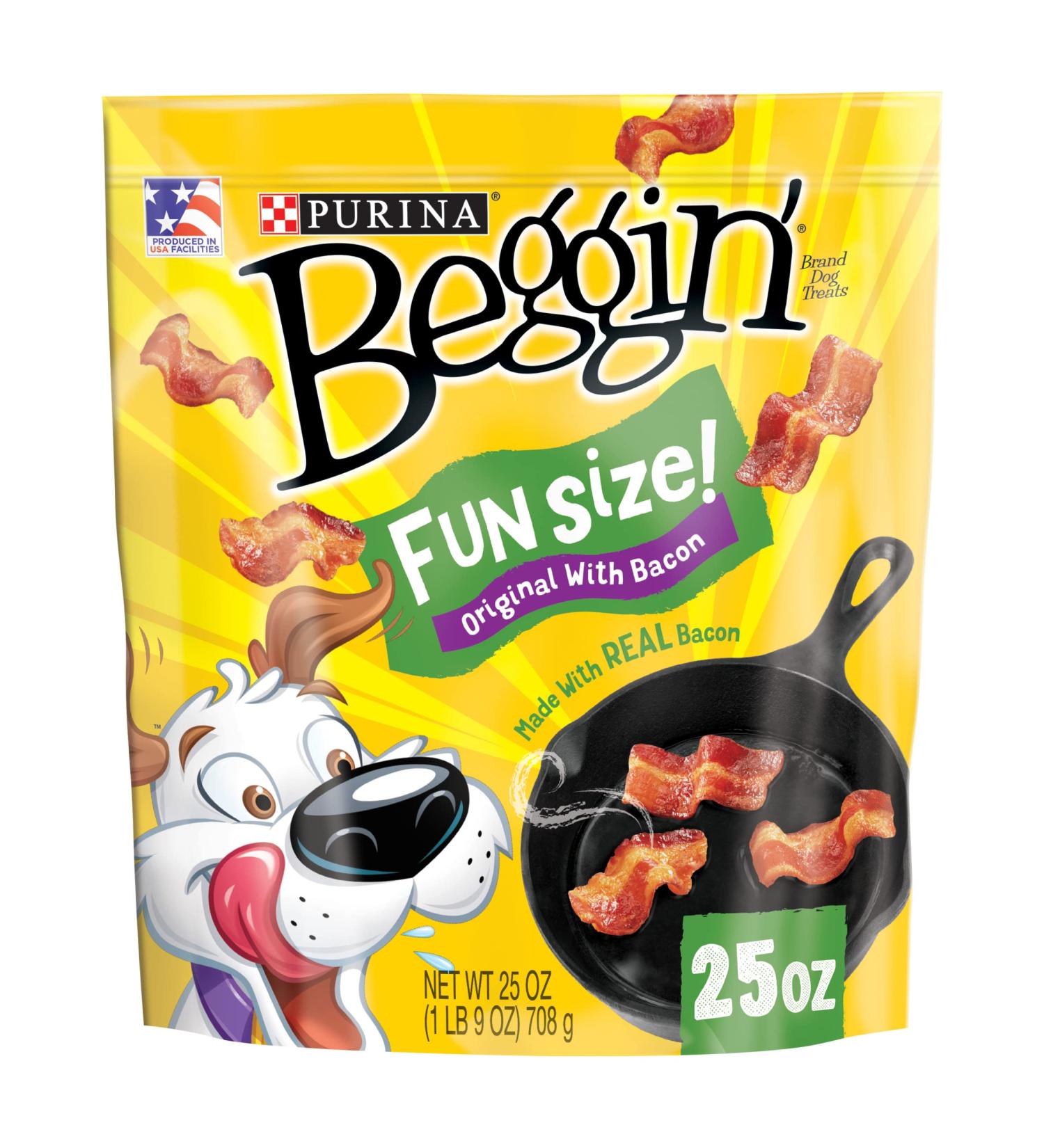 PURINA Beggin' Fun Size Bacon Flavor Dog Treats - 25 oz. Pouch, Made in USA Facilities - Buy Online on GoSupps.com