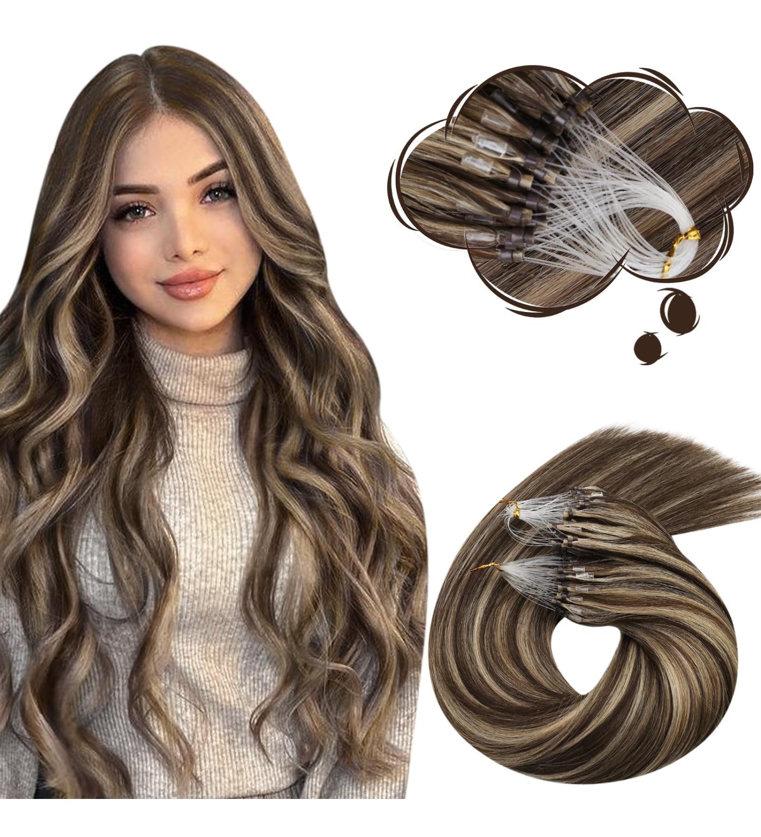 Moresoo Real Hair Extensions Microring Loop Dark Brown & Caramel Blond #P4/27 50g 60cm Remy Cold Fusion - Buy Online on GoSupps.com