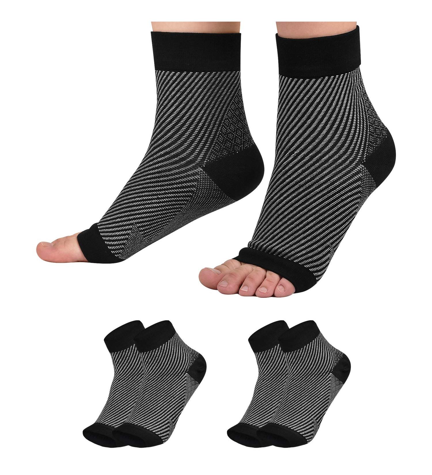 Compression Stockings for Men & Women - 2 Pairs Ankle Bandage & Plantar Fasciitis Socks - L-XL Black for Sports & Fitness - Buy Online on GoSupps.com