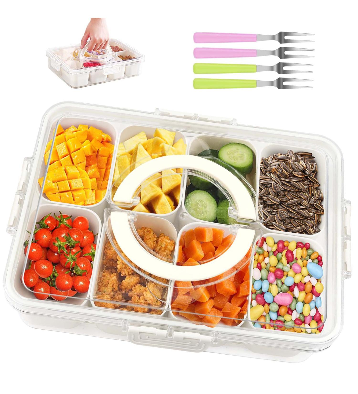 Snack Box Container Divided Serving Tray with Lid and Handle Snackle Box for Candy Fruits Nuts 8 Compartments Snack Container for Picnic Party - Buy Online on GoSupps.com
