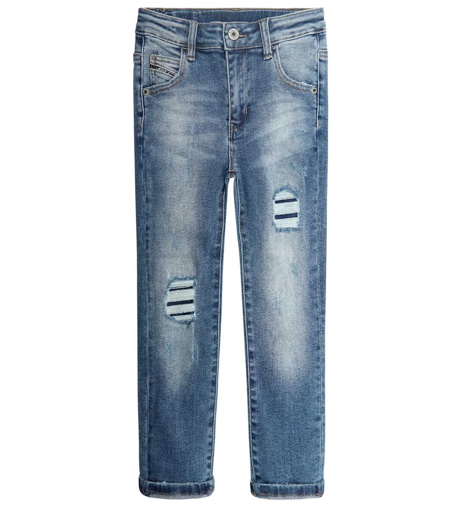 KIDSCOOL SPACE Baby Boys Jeans | Elastic Waist | Straight Fit | Ripped Denim | 3-4 Years | Deep Blue - Buy Online on GoSupps.com