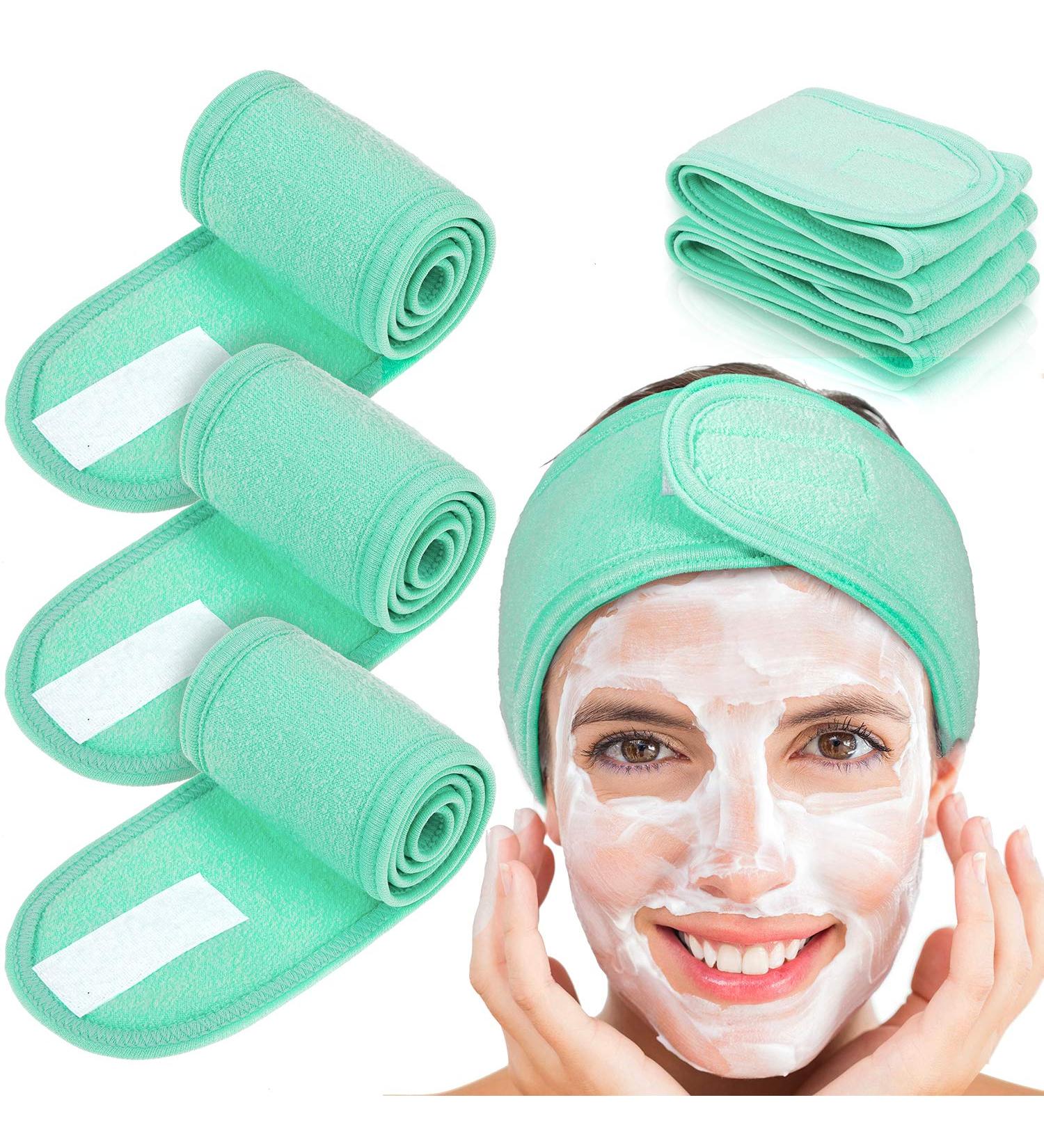 Whaline Spa Headband Set - 4 Pack Stretch Terry Cloth Hair Bands for Sport, Yoga, Shower - Mint Green - Buy Online on GoSupps.com