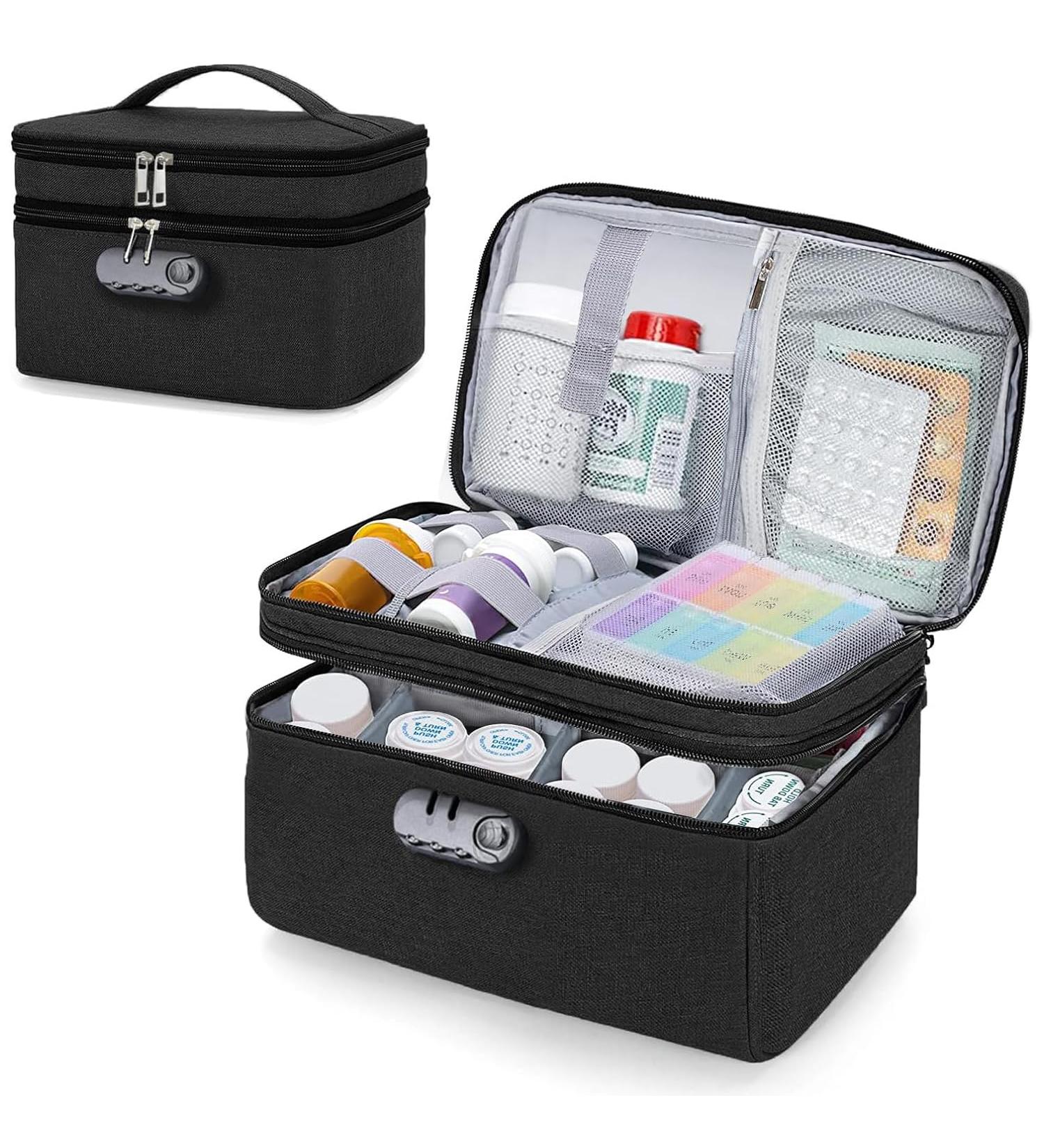 Travel Medicine Organizer Bag with Combination Lock - Lockable Pill Bottle & Prescription Medication Storage Solution - Buy Online on GoSupps.com