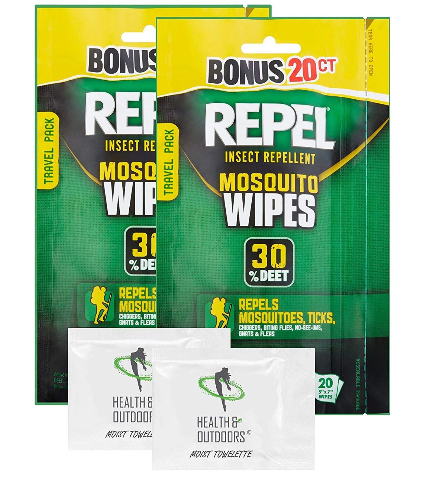 Repel 94100 Sportsmen 30% Deet Mosquito Repellent Wipes - 40 Count (2 Packs of 20) - Buy Online on GoSupps.com