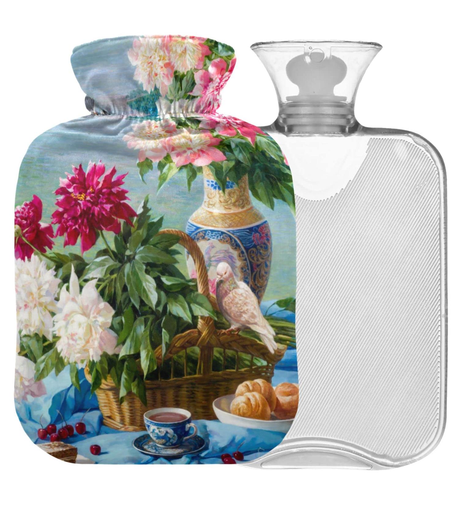 Naanle Oil Painting Bird & Flowers Heat Bottle 1L - Transparent Hot Water Bottle for Bed & Pain Relief | Thermal Therapy & Comfort - Buy Online on GoSupps.com