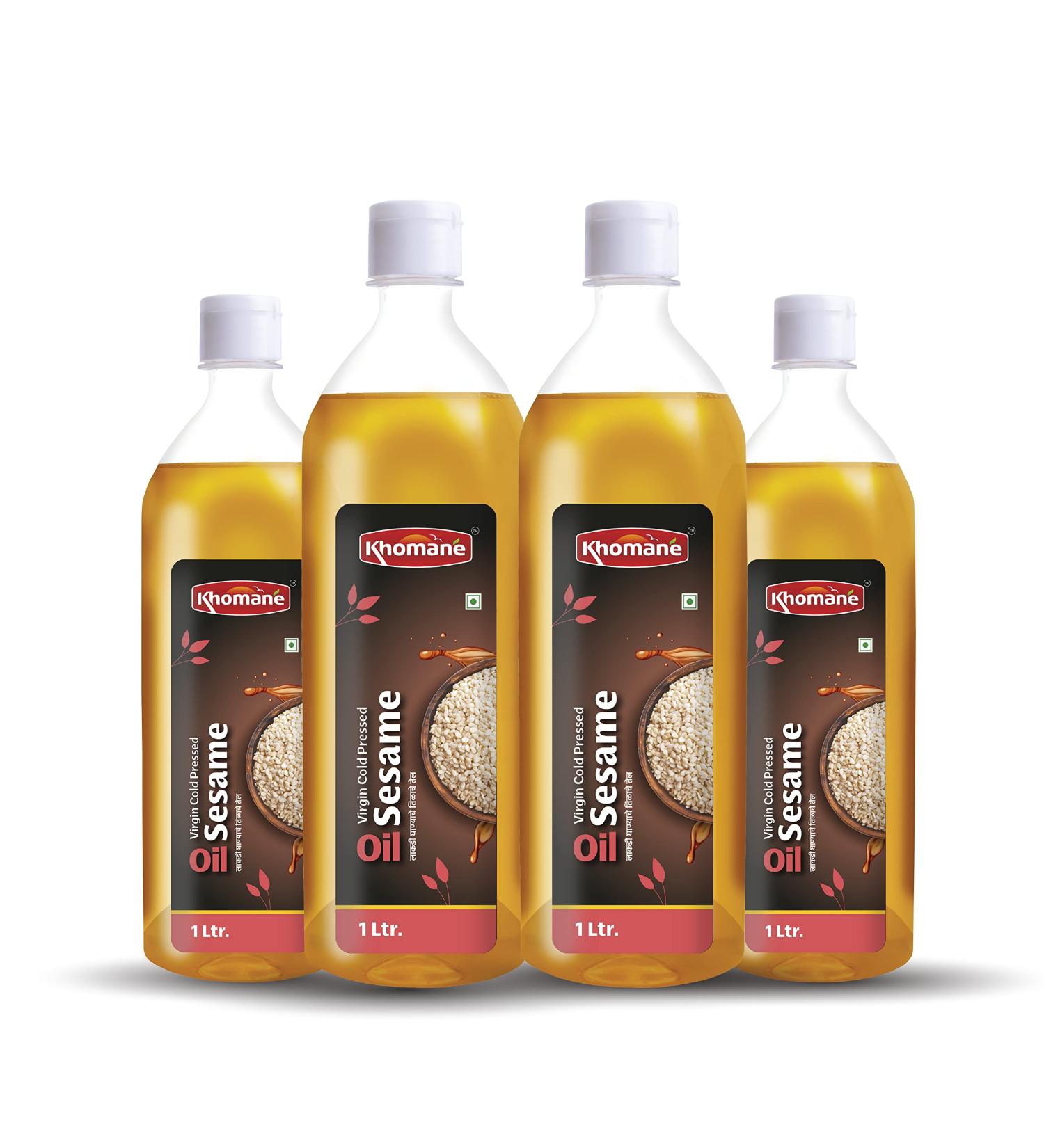 Khomane White Sesame Cold Pressed Natural Oil for Cooking | Full of Nutritions and Antioxidants | Traditianl & Age Old Oil Extraction Process - Buy Online on GoSupps.com