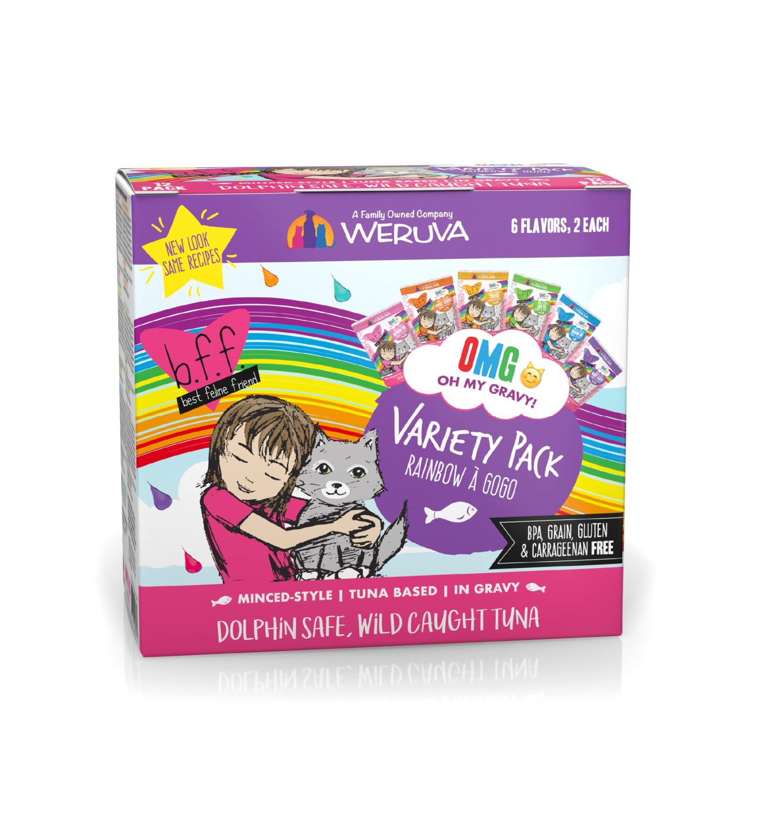 Weruva B.F.F. OMG Original Tuna Recipes in Gravy Cat Food Pouches Variety Pack - 12 Pack 3oz - Grain-Free and Natural - Buy Online on GoSupps.com