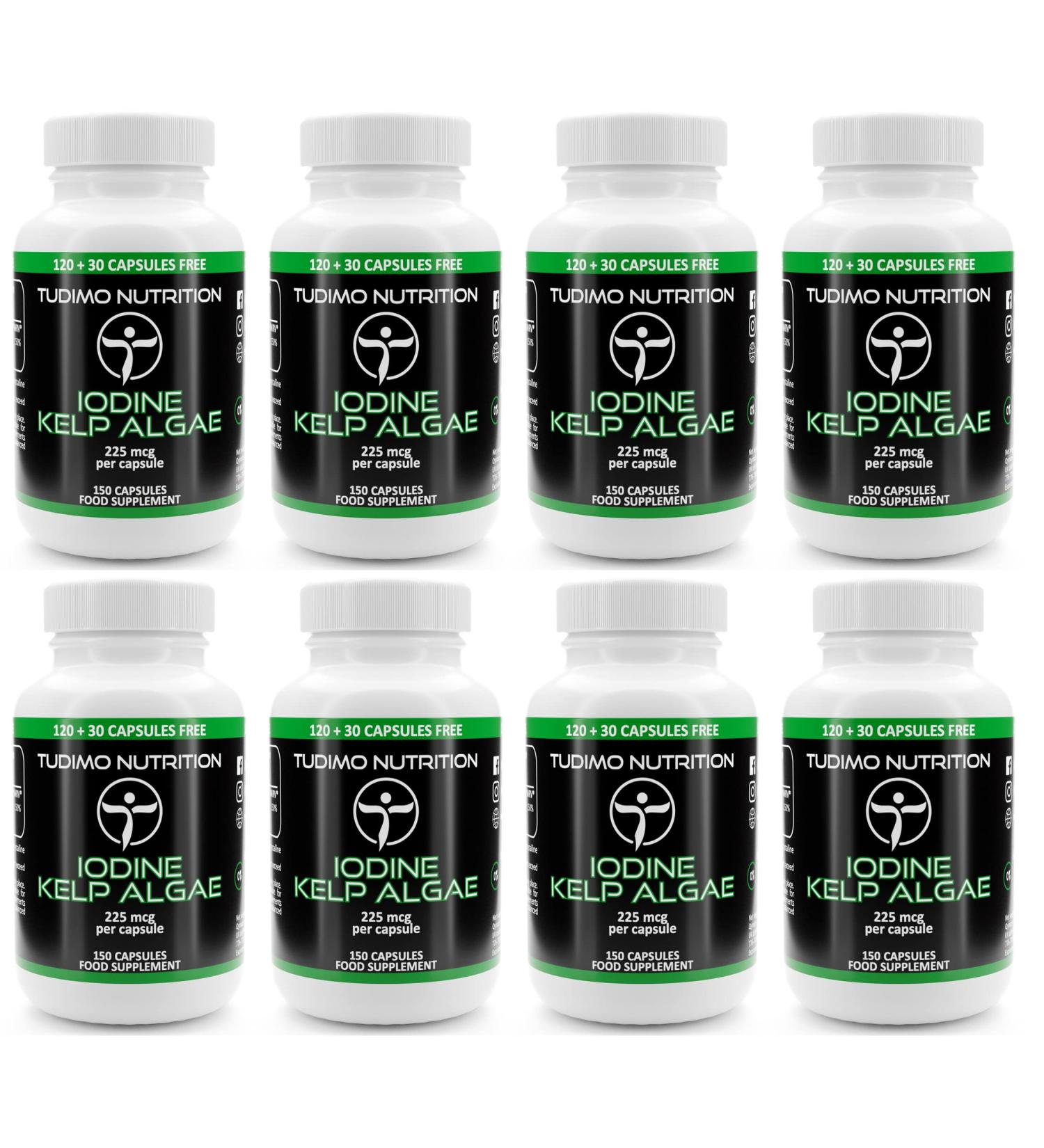 Buy 8 Pack Iodine Kelp Algae Extract Capsules 225 mcg - 150 High Dose Iodine Tablets for Fast Resolution | 5 Month Supply - International Shipping Available - Buy Online on GoSupps.com