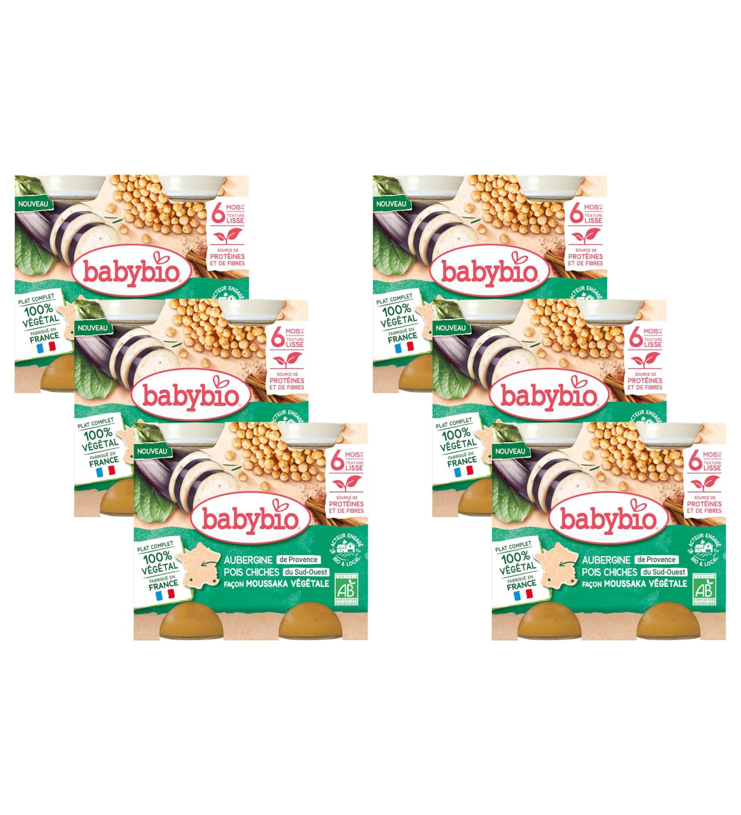 BABYBIO Mussaka Vegetal Eggplant of Provence South-West Chickpeas Tomatoes of New Aquitaine - 6+ Months - 2 x 200 g - Organic - Pack of 6 - Buy Online on GoSupps.com