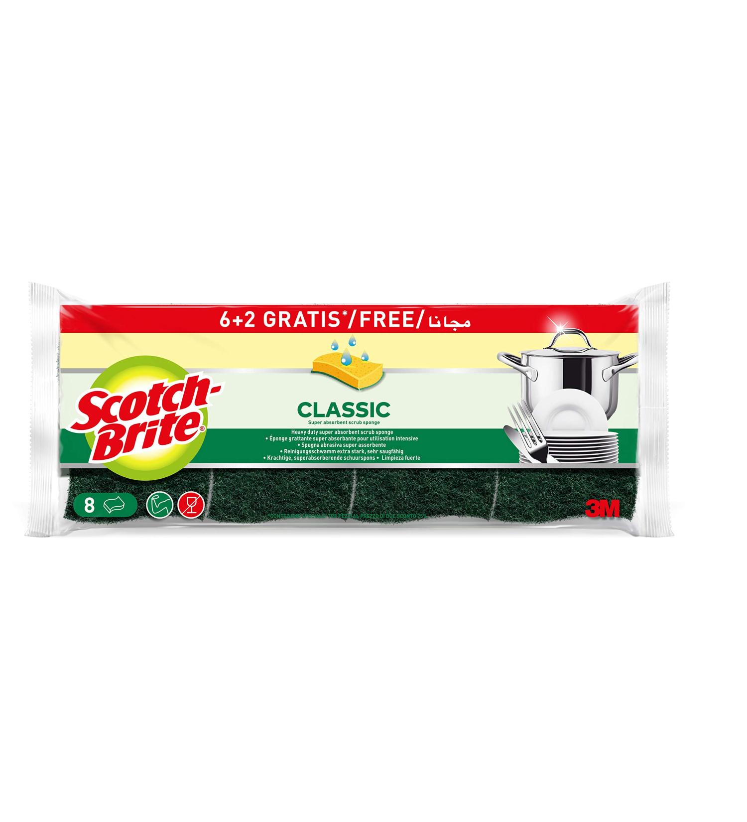 Scotch-Brite Classic Natural Fiber Cleaning Sponge - 6 Pack + 2 Free Cellulose Greens Eco-Friendly International Shipping - Buy Online on GoSupps.com