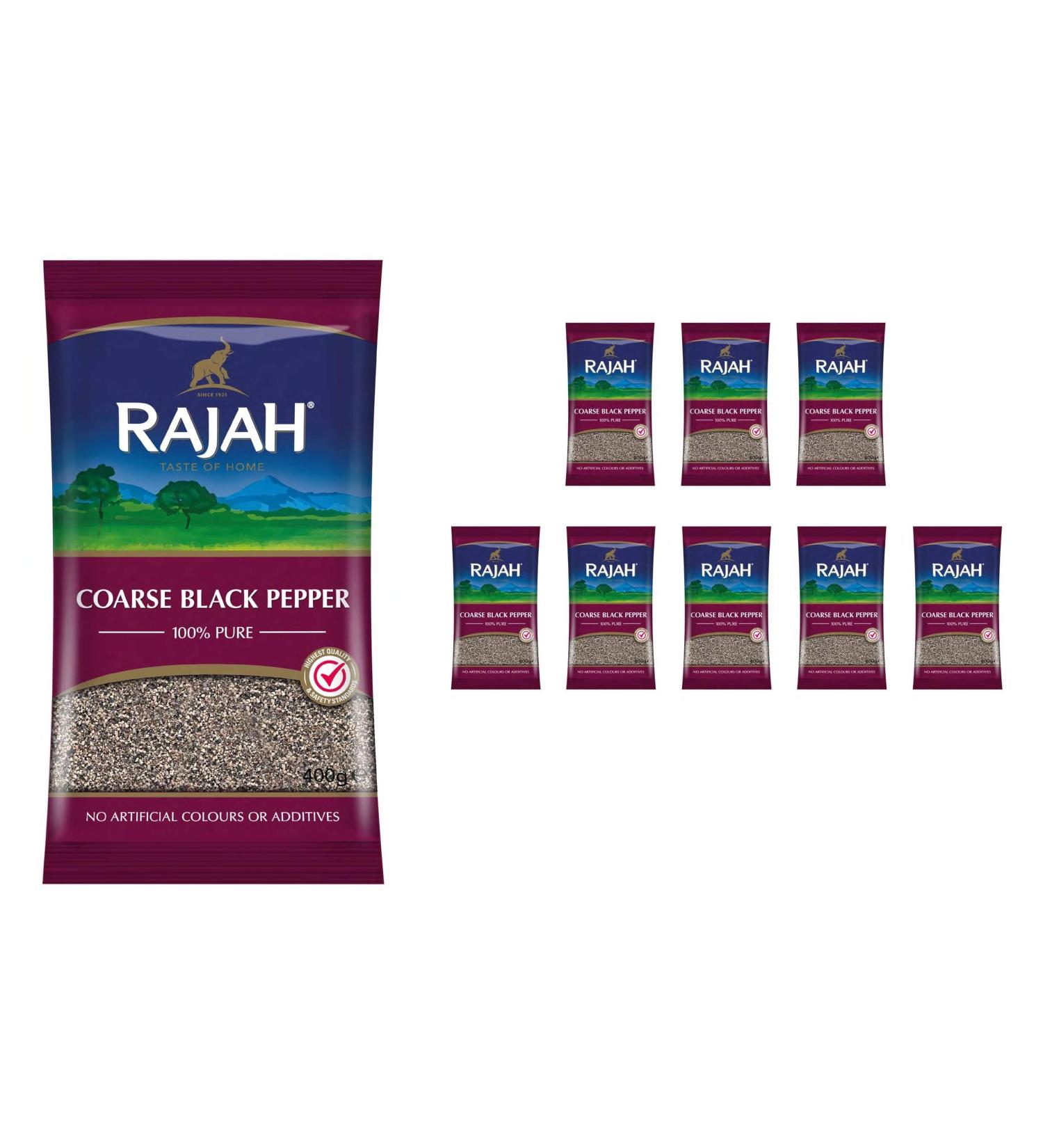 Rajah Spices Coarse Black Pepper (9 x 400g) | Premium Piper Nigrum for Cooking | Bulk Black Pepper - Buy Online on GoSupps.com