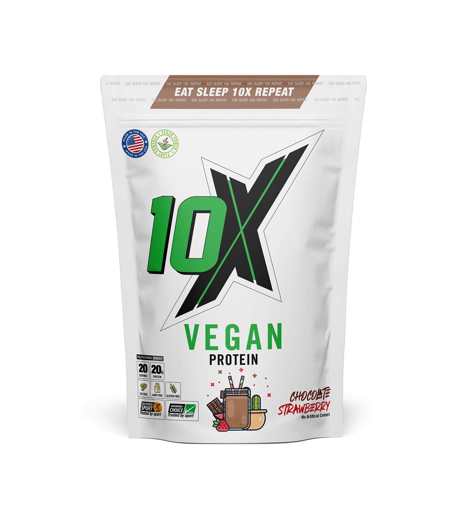 10X Athletic Vegan Protein 580g Chocolate Strawberry - Nut Free, Sugar Free, Plant Based, Dairy Free, Gluten Free - Pack of 1 - Buy Online on GoSupps.com