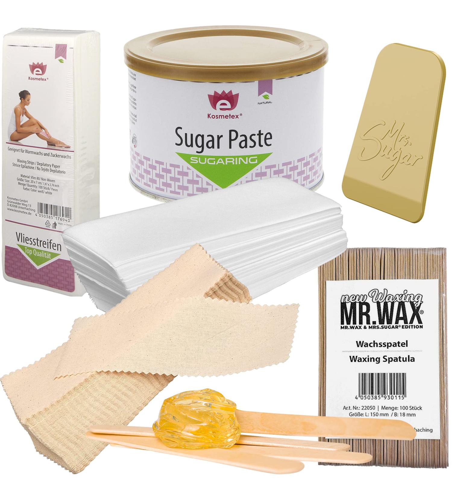 Buy Sugar Paste Set M - Soft with Fleece Strips & Spatula | 5 Products for Smooth Waxing | International Shipping Available - Buy Online on GoSupps.com
