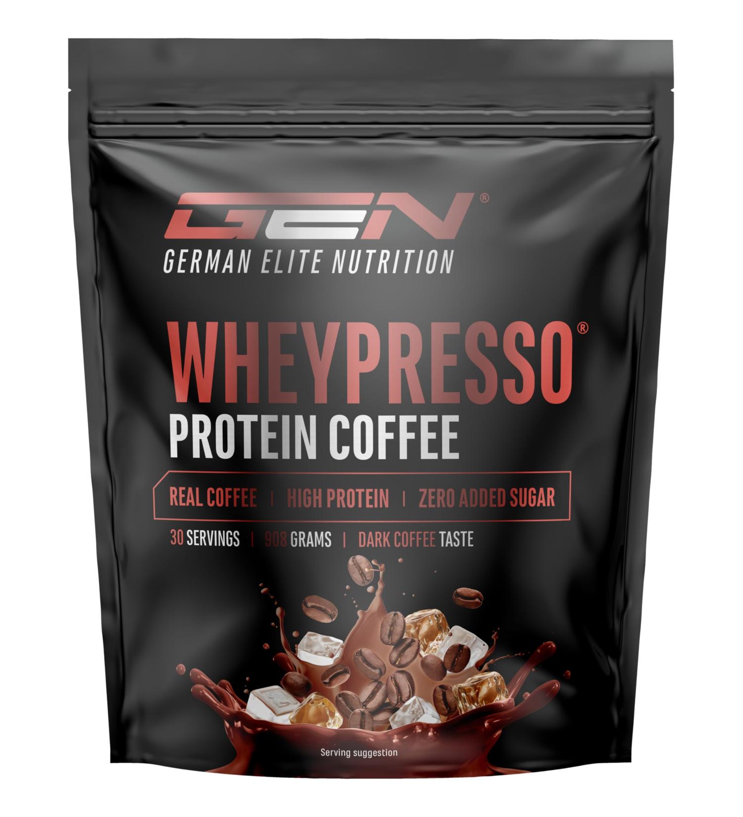 Wheypresso Protein Coffee - Poudre de prot ine avec concentr de whey & isolat - Avec du vrai caf & de la caf ine - Boisson cr meuse haute prot ine - (908 g Caf Dark) - Buy Online on GoSupps.com