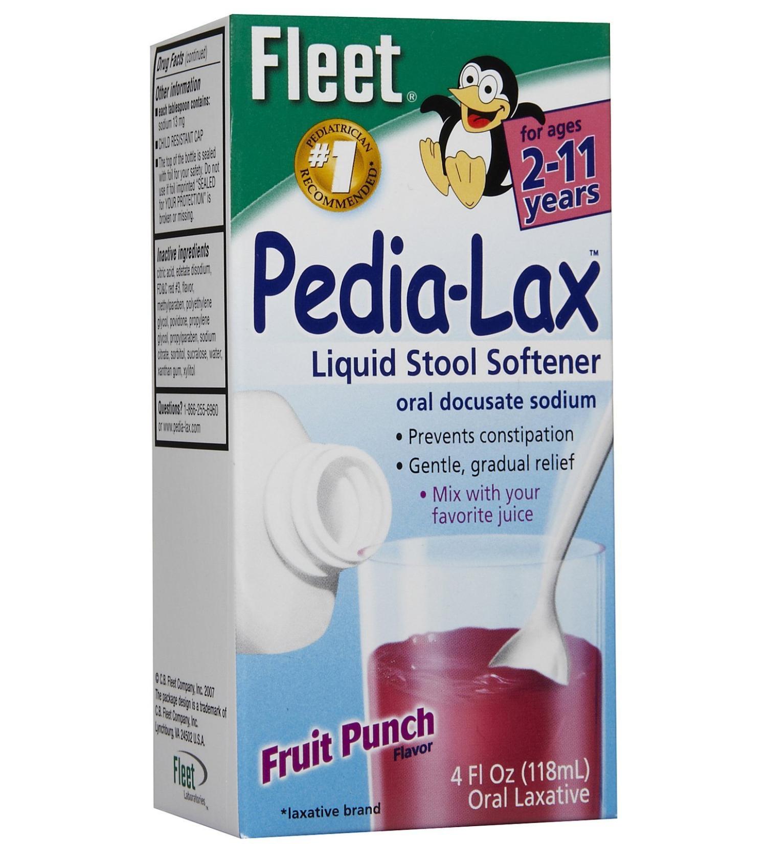 Fleet Pedia-Lax Liquid Stool Softener 4 oz - Fruit Punch Flavor - Buy Online on GoSupps.com