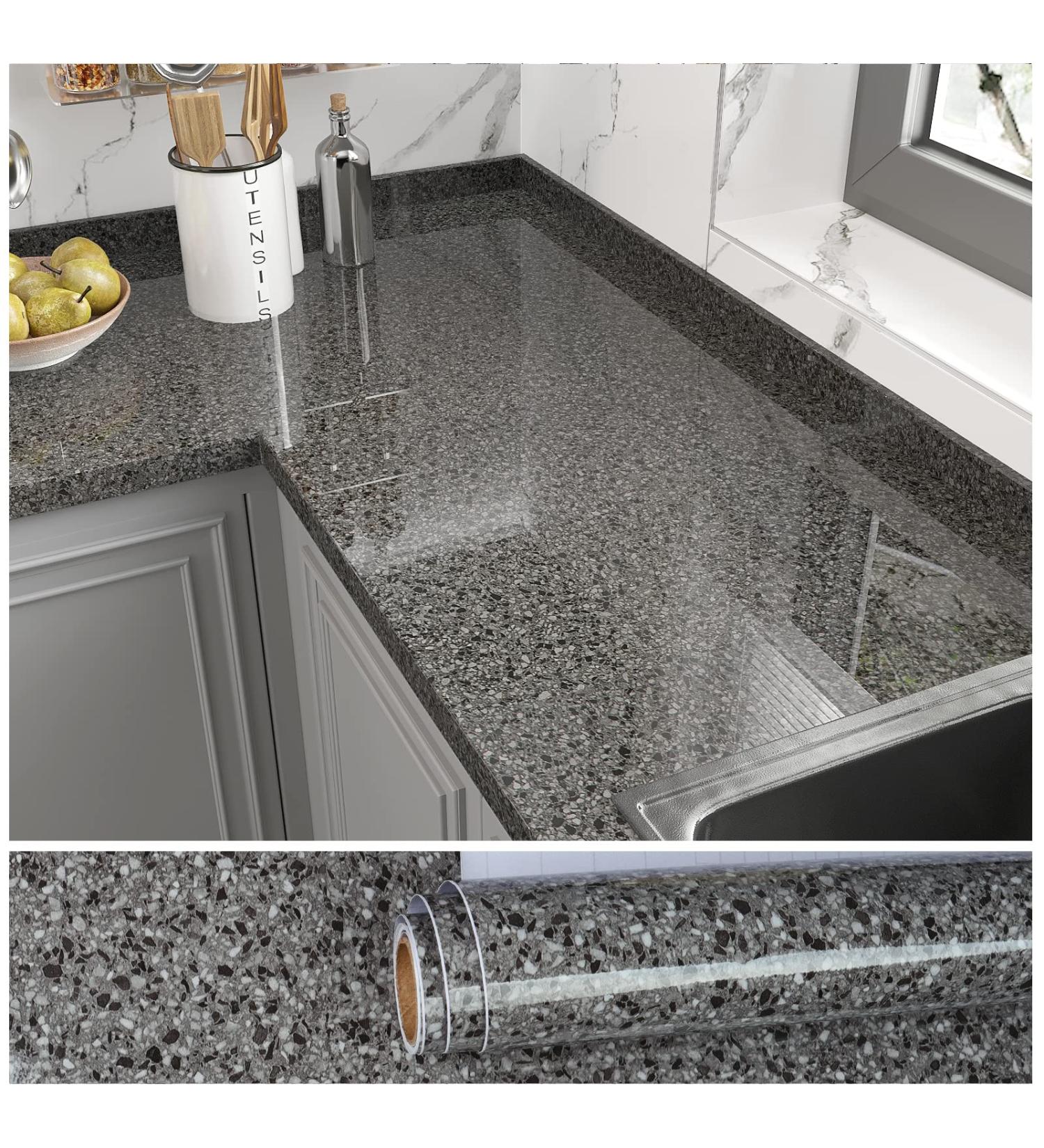 VEELIKE Granite Peel and Stick Countertops for Kitchen 15.7''x354'' Granite Contact Paper for Countertops Waterproof Marble Counter Top Laminant Self Adhesive Vinyl Wrap for Bathroom Counter Tops 15.7''x354'' Dark - Buy Online on GoSupps.com