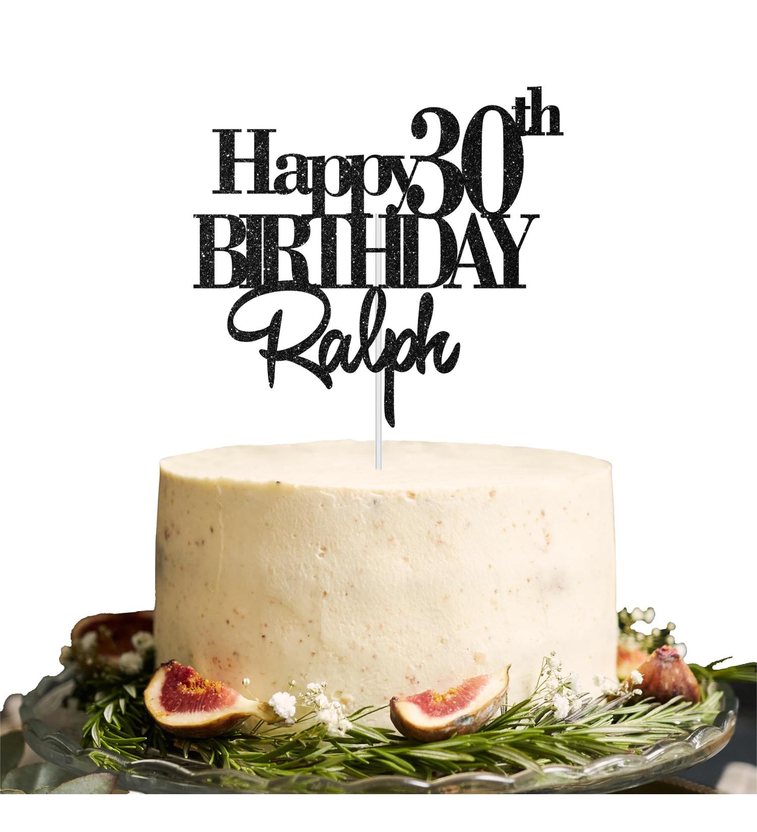 Personalised Happy Birthday Cake Topper Custom Party Decoration with Any Name Any Age Glitter Cake Topper for 16th 18th 21st 30th 50th 60th - Hand Finished in UK Black - Buy Online on GoSupps.com