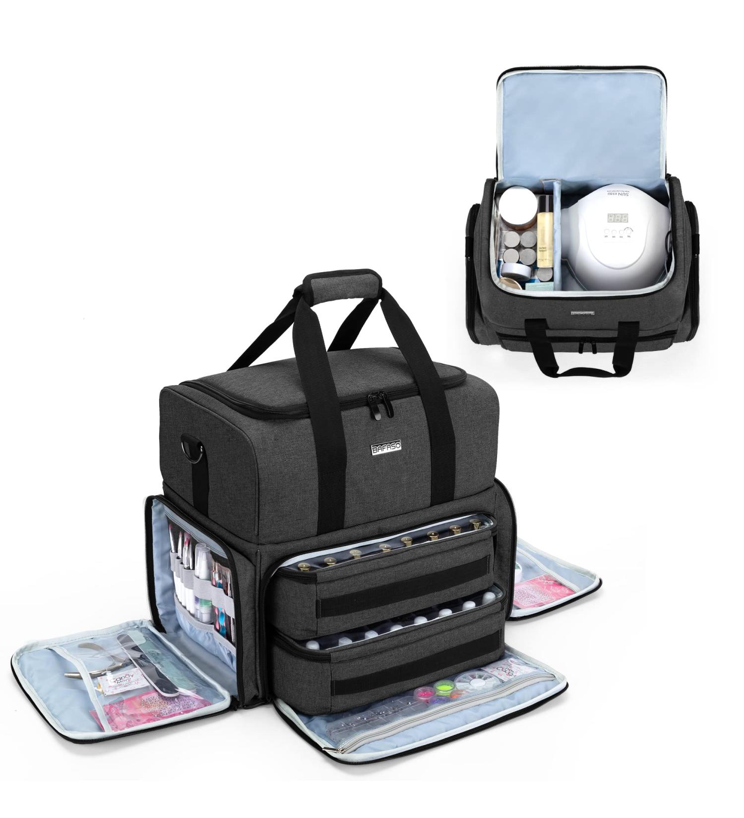 Shop Bafaso Nail Polish Storage Bag | Organizer for 80 Bottles | Black Cosmetic Bag for Nail Dryer & Accessories | International Shipping Available - Buy Online on GoSupps.com