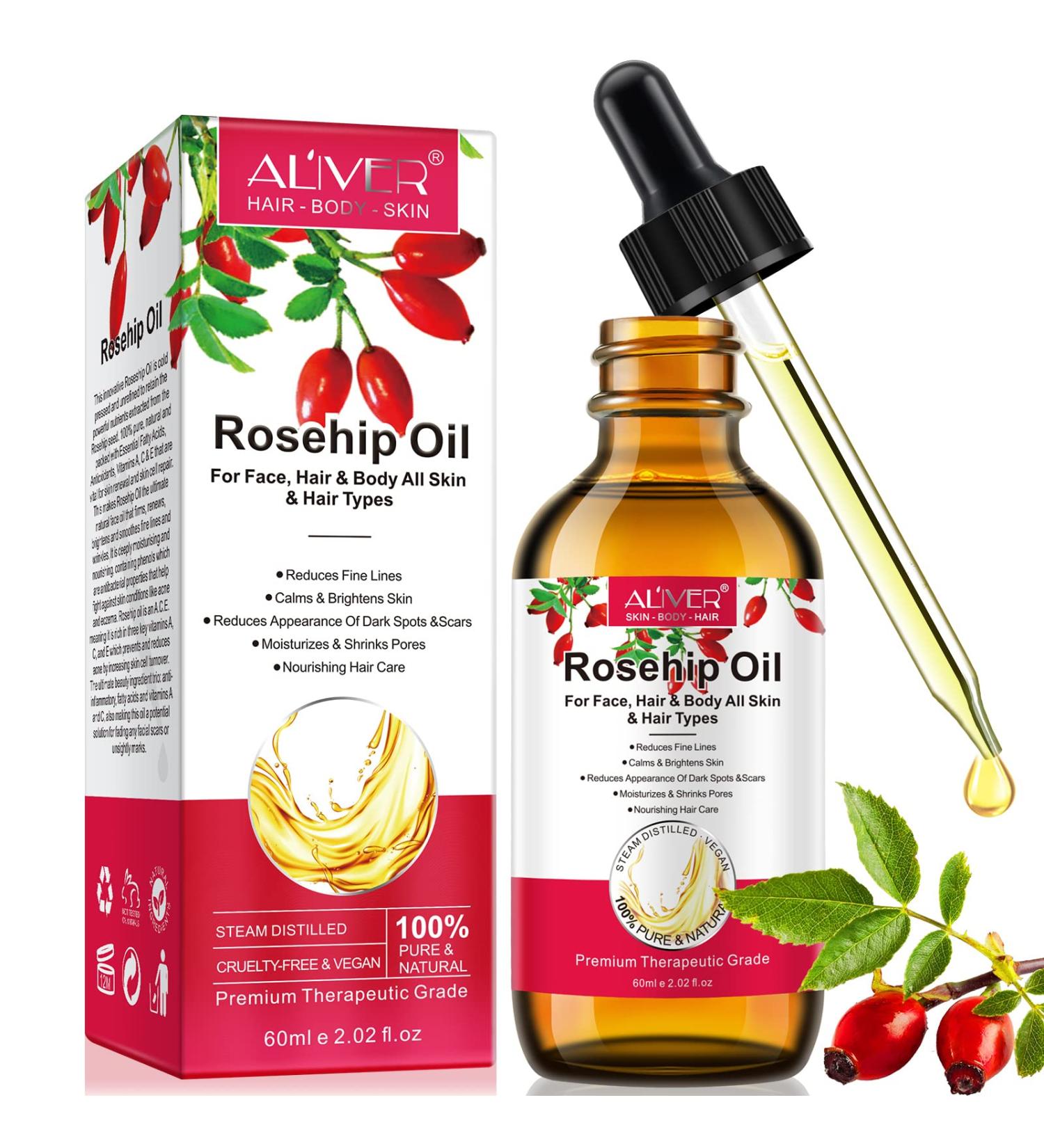 Organic Rosehip Oil (2.02 fl.oz) - 100% Pure Natural Cold Pressed for Face, Skin, & Hair Care - Anti Aging Moisturizer - Buy Online on GoSupps.com