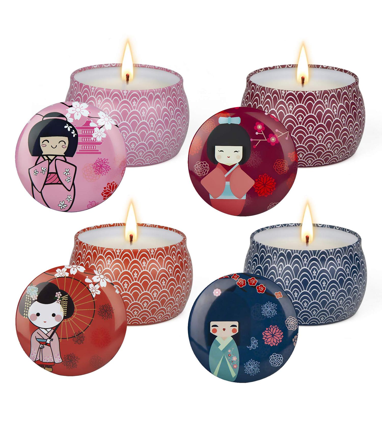 Scented Candles Gift Set - Aromatherapy Soy Wax Fragrance for Women, Perfect for Birthday, Mother's Day, Christmas - 4 Pack (Geisha Style) - Buy Online on GoSupps.com