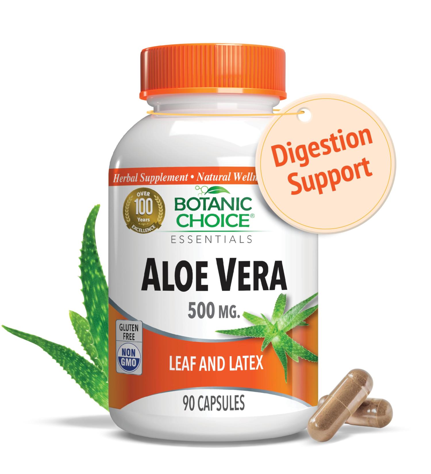 Aloe Vera- Leaf and Latex, Digestive, Liver, Stomach health-Contains Amino Acids, Vitamins, Minerals, Enzymes- 500mg-Gluten Free, Non-GMO-90 capsules 90 Count (Pack of 1) - Buy Online on GoSupps.com