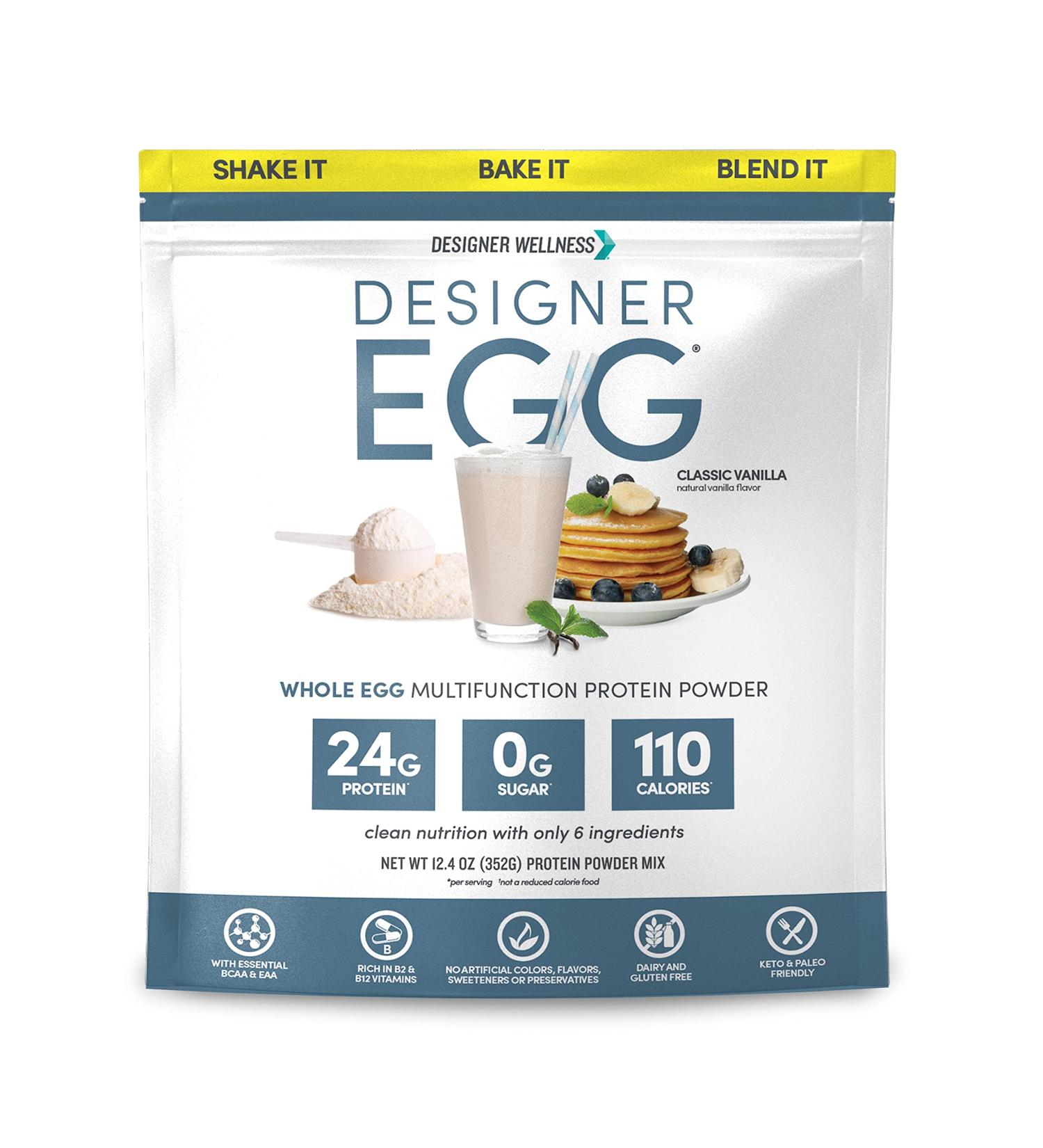 Designer Wellness Natural Egg Protein Powder - Classic Vanilla, Keto & Paleo Friendly, Low Calorie, Less Fat, Pack of 1 - 12.4 Ounce - Buy Online on GoSupps.com